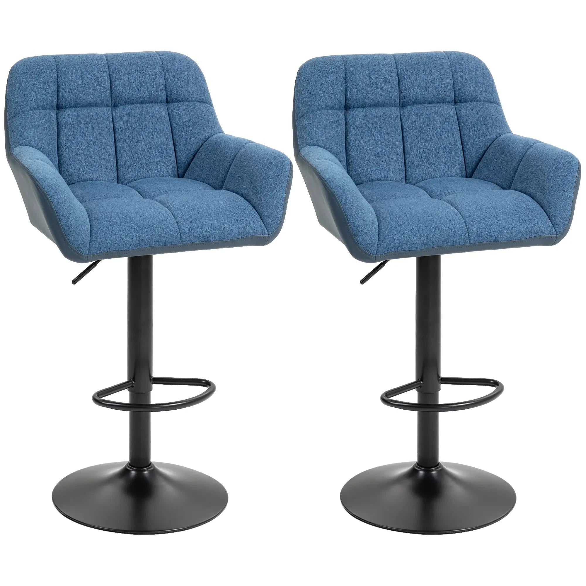 Swivel Adjustable Bar Stools (Set of 2) - Faux Leather & Linen Touch Fabric - 5 Color Options - Perfect for Kitchen Islands, Home Bars & Dining Areas