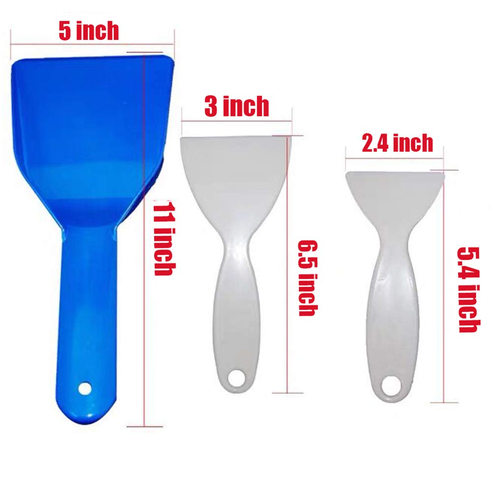 3-Pack Plastic Ice Scraper & Snow Remover - Heavy Duty Freezer Frost Shovel for Refrigerator, Car Windshield & Sidewalk Cleaning - Perfect for Winter Home & Auto Maintenance