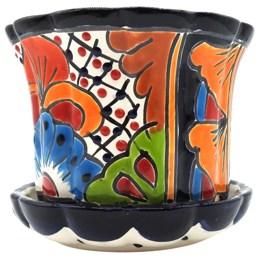 Hand-Painted Violet Pot Planter with Saucer - Small Glazed Ceramic Flower Pot for Indoor & Outdoor Plants | Perfect for Windowsills, Balconies, and Garden Decor