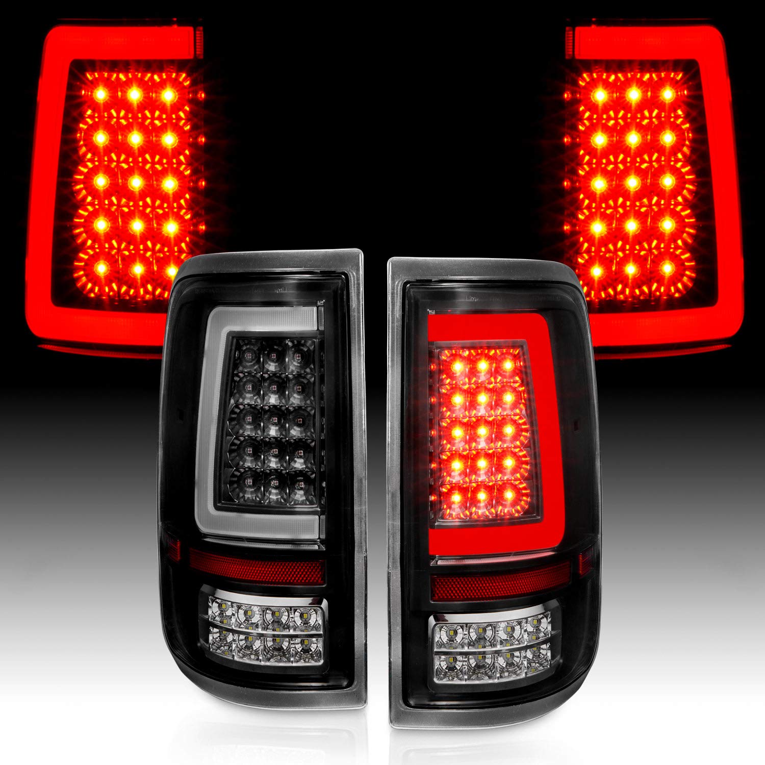 AmeriLite LED Black C-Type Tube Tail Lights for 2004-2008 Ford F150 Styleside - Pair (Driver & Passenger Side) | Durable & Stylish Upgrade for Night Driving & Enhanced Visibility