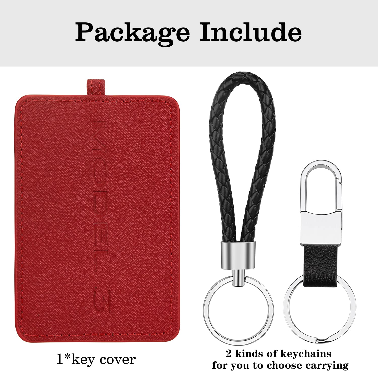 QBUC Premium PU Leather Tesla Key Card Holder Cover Case Protector with Keychain - Compatible with Tesla Model 3 Accessories (Red) - Protect Your Key Card from Scratches & Damage for Daily Use & Travel