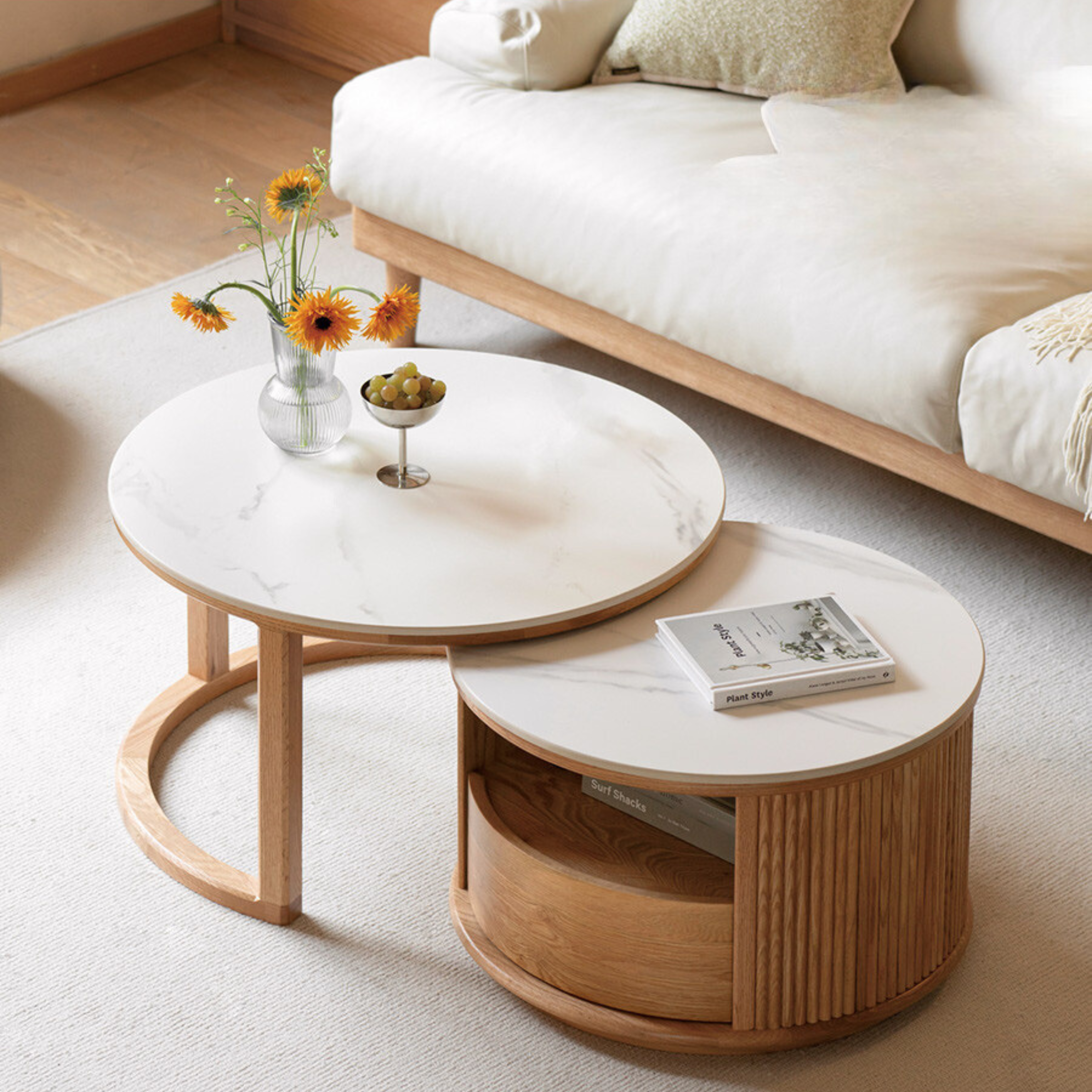 Solid Oak and Ash Wood Rock Plate Coffee Table - Rustic Living Room Furniture for Home Decor & Relaxation