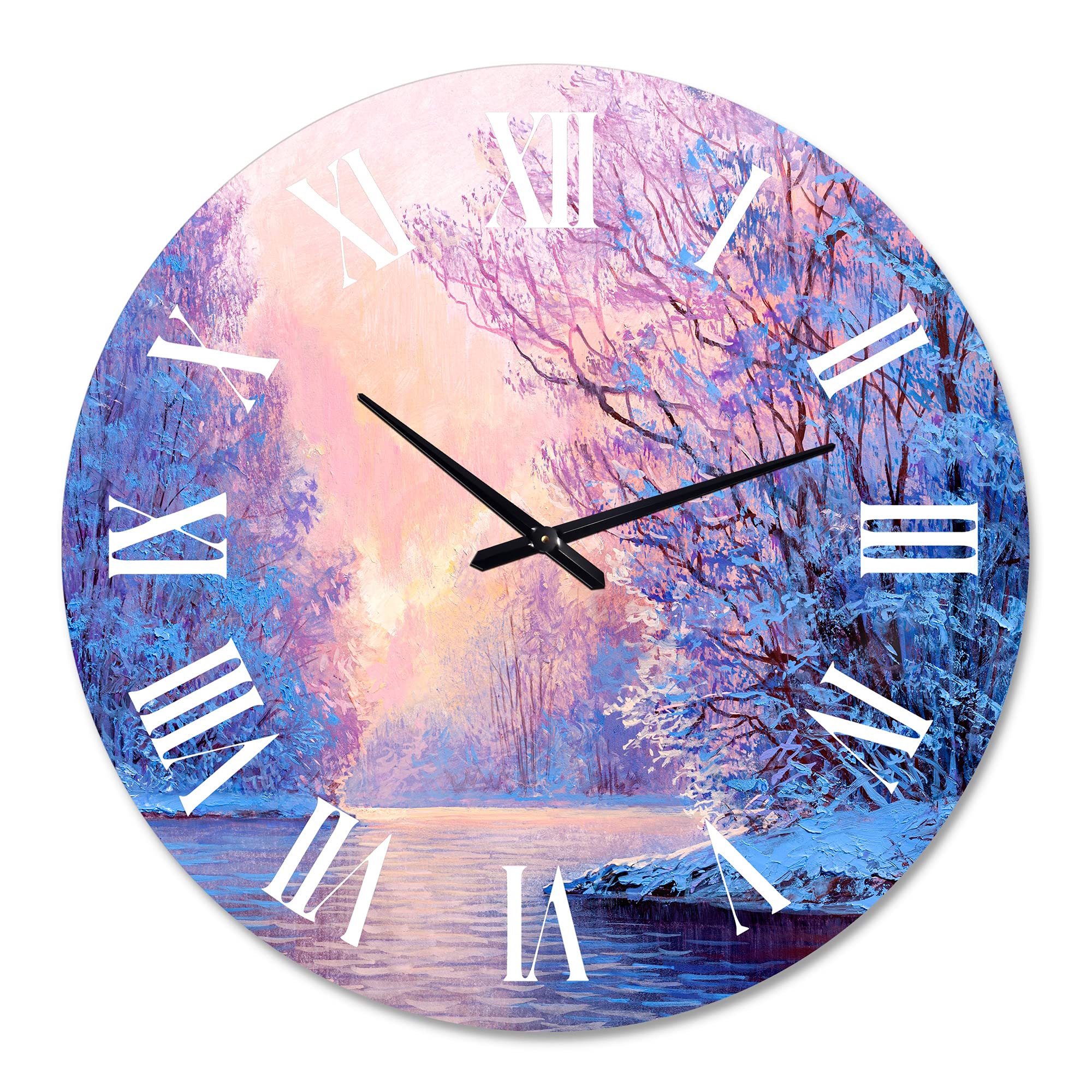 DesignQ Lake House Wall Clock - Winter Landscape with The River Original - Large Nature-Themed Wall Clock for Home, Office & Cabin Decor - Perfect for Living Room, Bedroom & Rustic Interiors