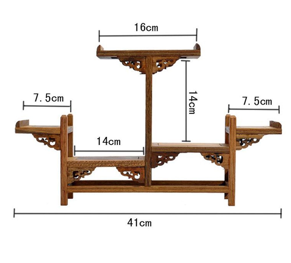 NWFashion Chinese Wooden Display Stand - Symmetric Double Floor Curio Cabinet Shelf (3-Pack) - Perfect for Home Decor, Antique Showcase & Collectible Display