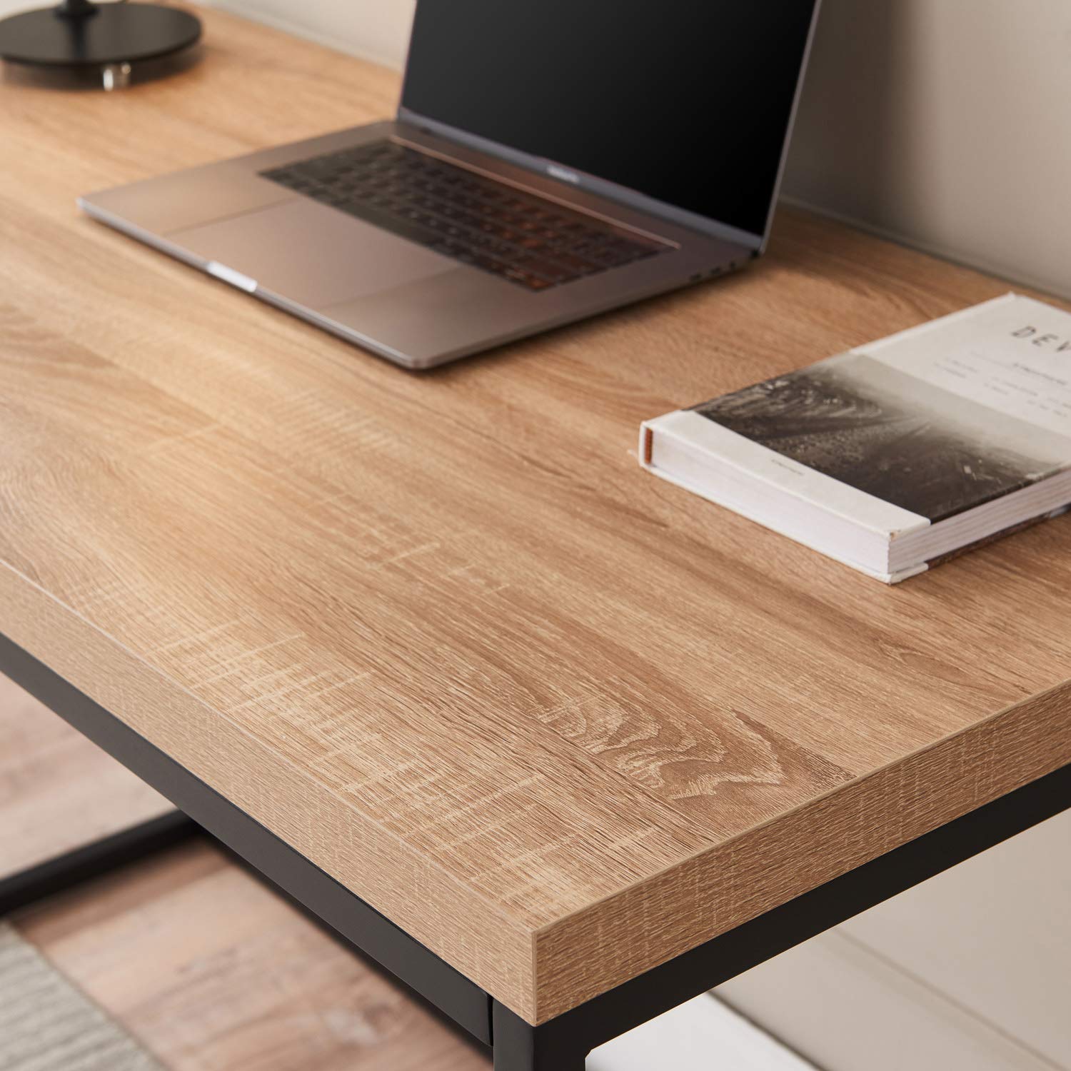 CENSI 47 Inch Natural Oak Writing Computer Desk - Modern Industrial Style Home Office Desk with Wood and Metal Frame (Light Wood) - Perfect for Small Spaces, Gaming Setup & Remote Work
