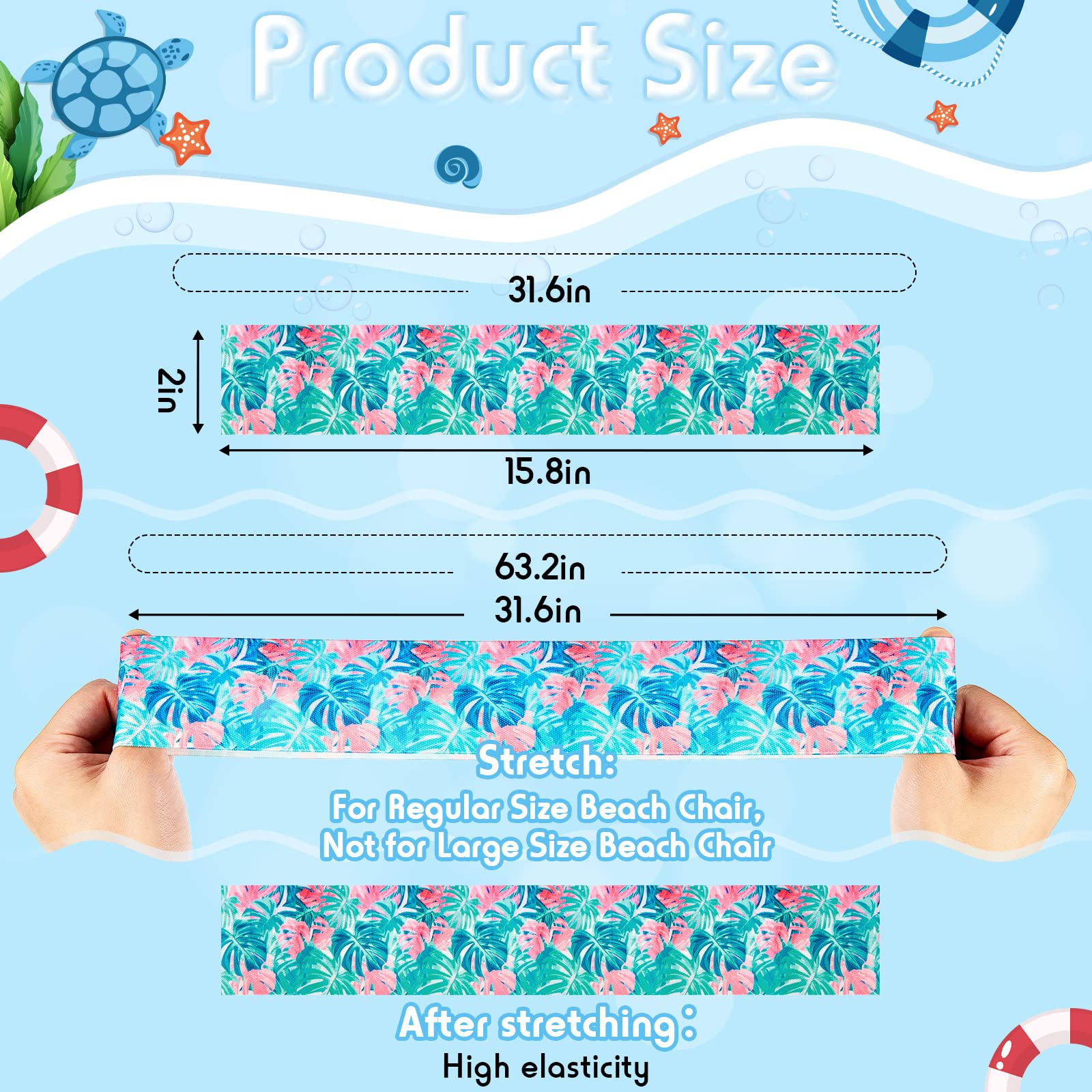 8 Pack Large Elastic Towel Bands for Beach Chairs - 15.75