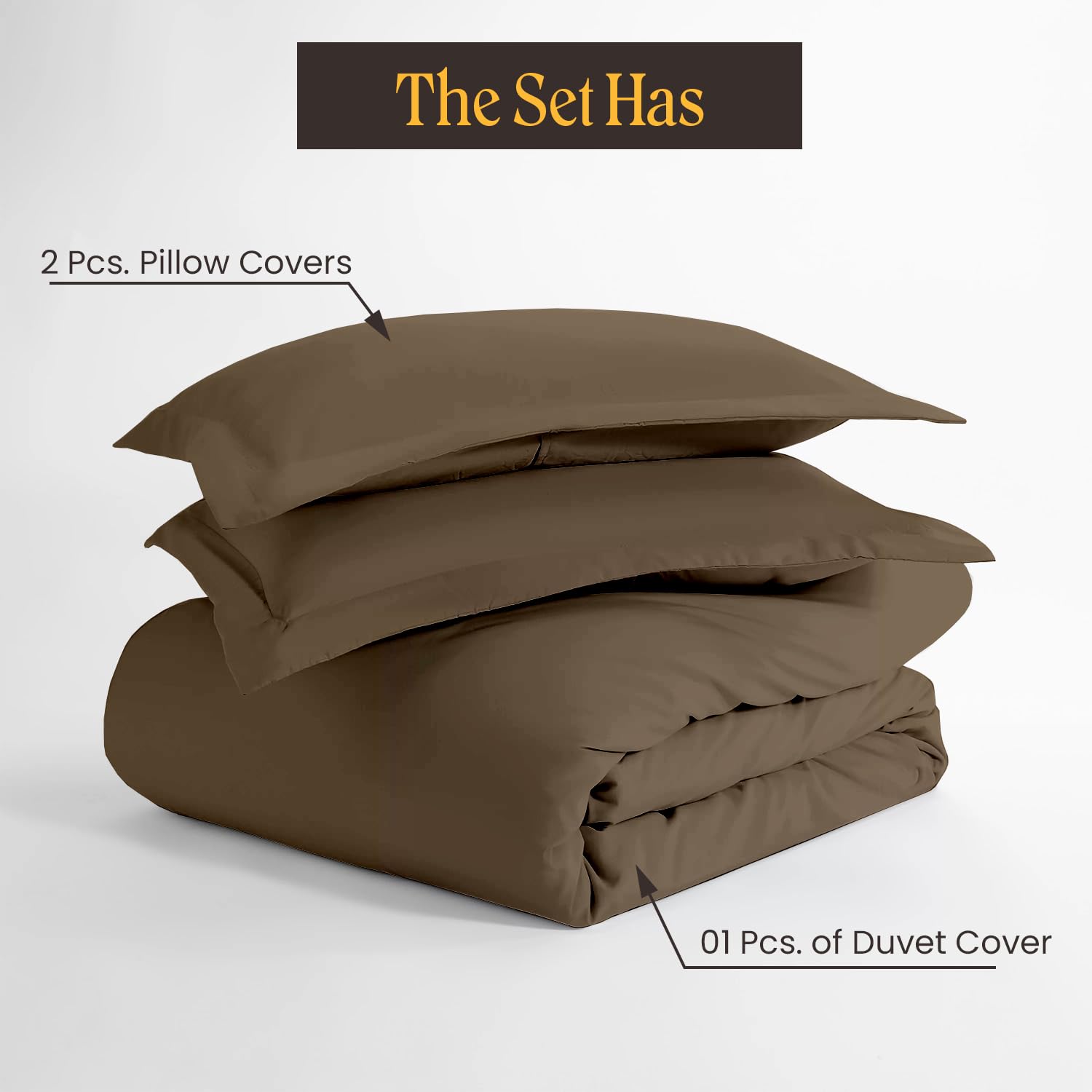 Premium 600 Thread Count King/Cal King Duvet Cover Set - 3 Piece Soft & Breathable Bedding with Zipper Closure & Corner Ties in Taupe - Perfect for Cooling Comfort in All Seasons