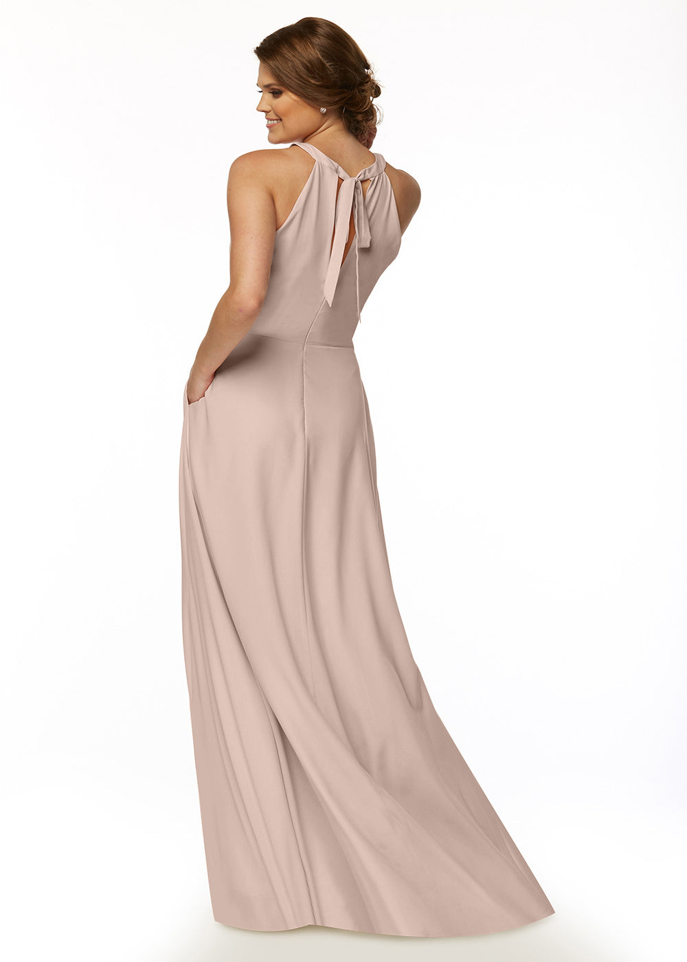 Elegant 83002 Stretch Chiffon A-Line Bridesmaid Dress with Adjustable Halter Neck - Perfect for Weddings, Formal Events & Special Occasions
