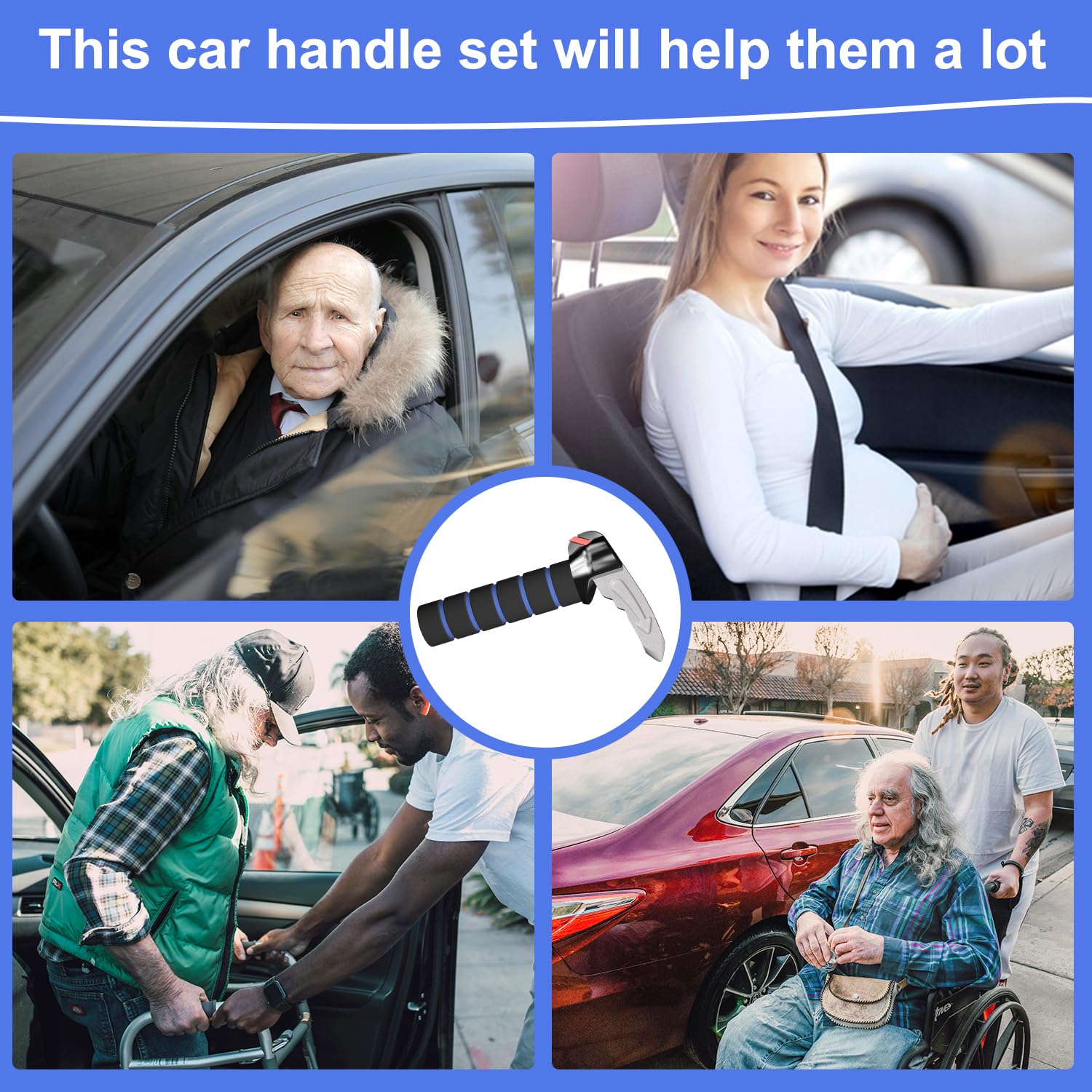 2 Pack 3-in-1 Car Handle Assist for Seniors & Handicapped - Car Door Support Handle with Window Breaker & Seatbelt Cutter, Multifunction Car Door Latch Handle for Elderly Safety and Accessibility in Cars, SUVs, and Trucks