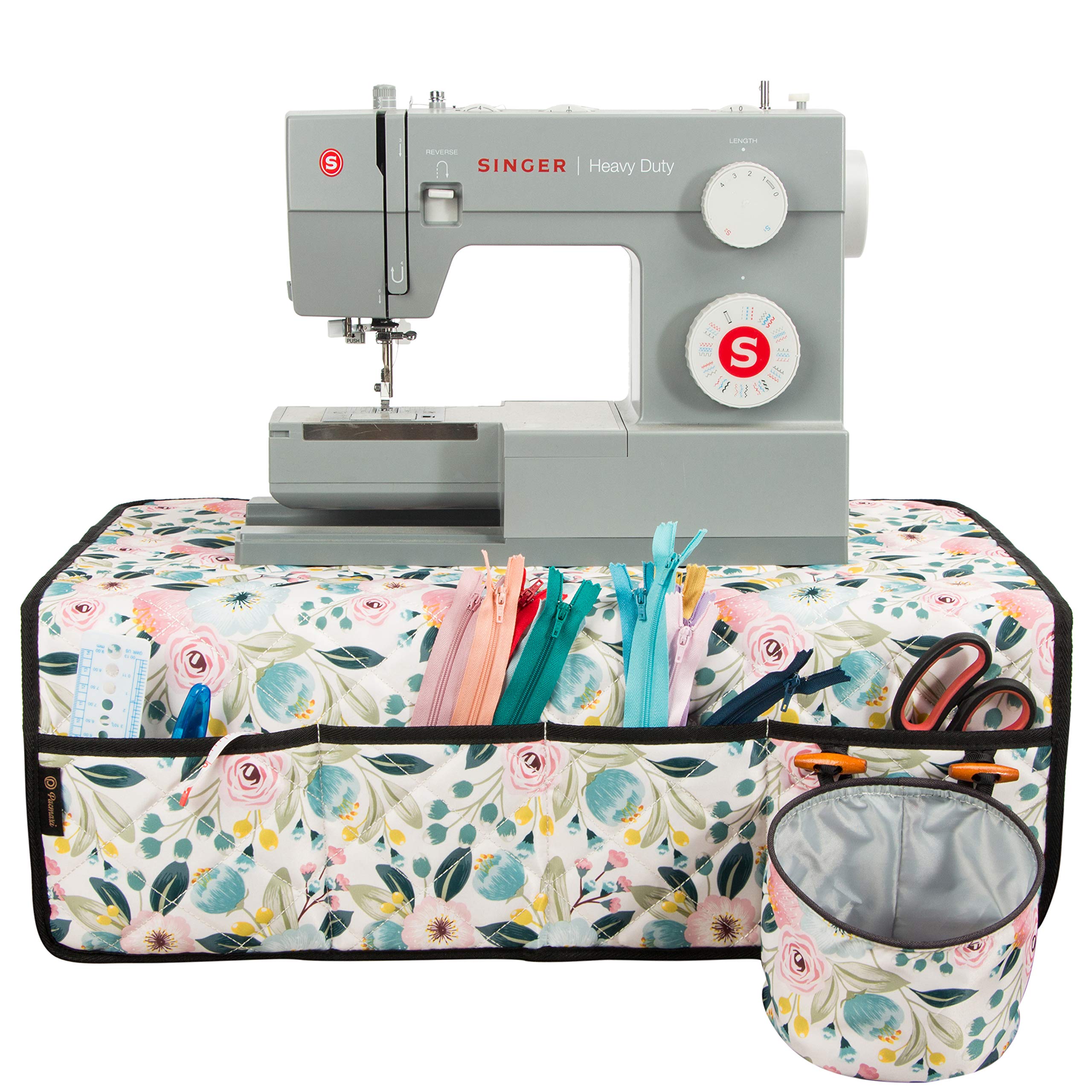 PACMAXI Water-Resistant Sewing Machine Pad with Storage Pockets - Floral Beige Sewing Table Mat for Organizing Threads, Needles & Accessories | Perfect for Quilting, Crafting & Home Sewing Projects