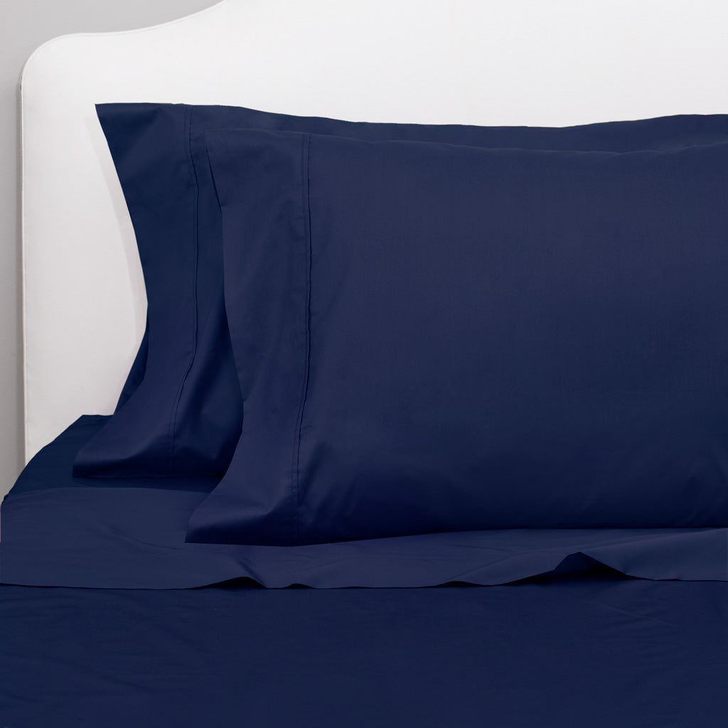 Premium 400 Thread Count Navy Blue Sheet Set - 2 Piece (Fitted Sheet + Pillow Cases) for Ultimate Comfort - Perfect for Master Bedroom, Guest Room & Luxury Hotels