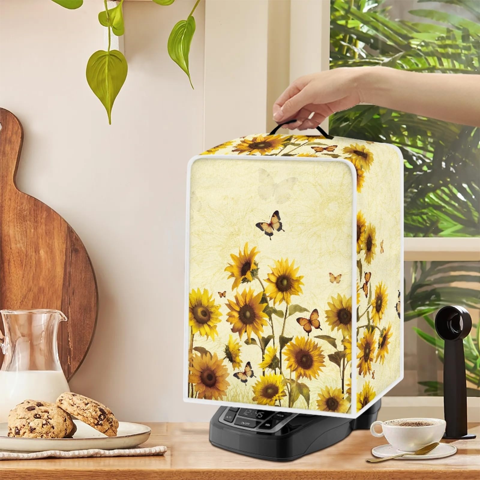 Sunflower Butterfly Print Coffee Maker Cover - Foldable Polyester Dust Cover for Kitchen Appliances | Perfect for Keurig, Nespresso & Drip Coffee Machines