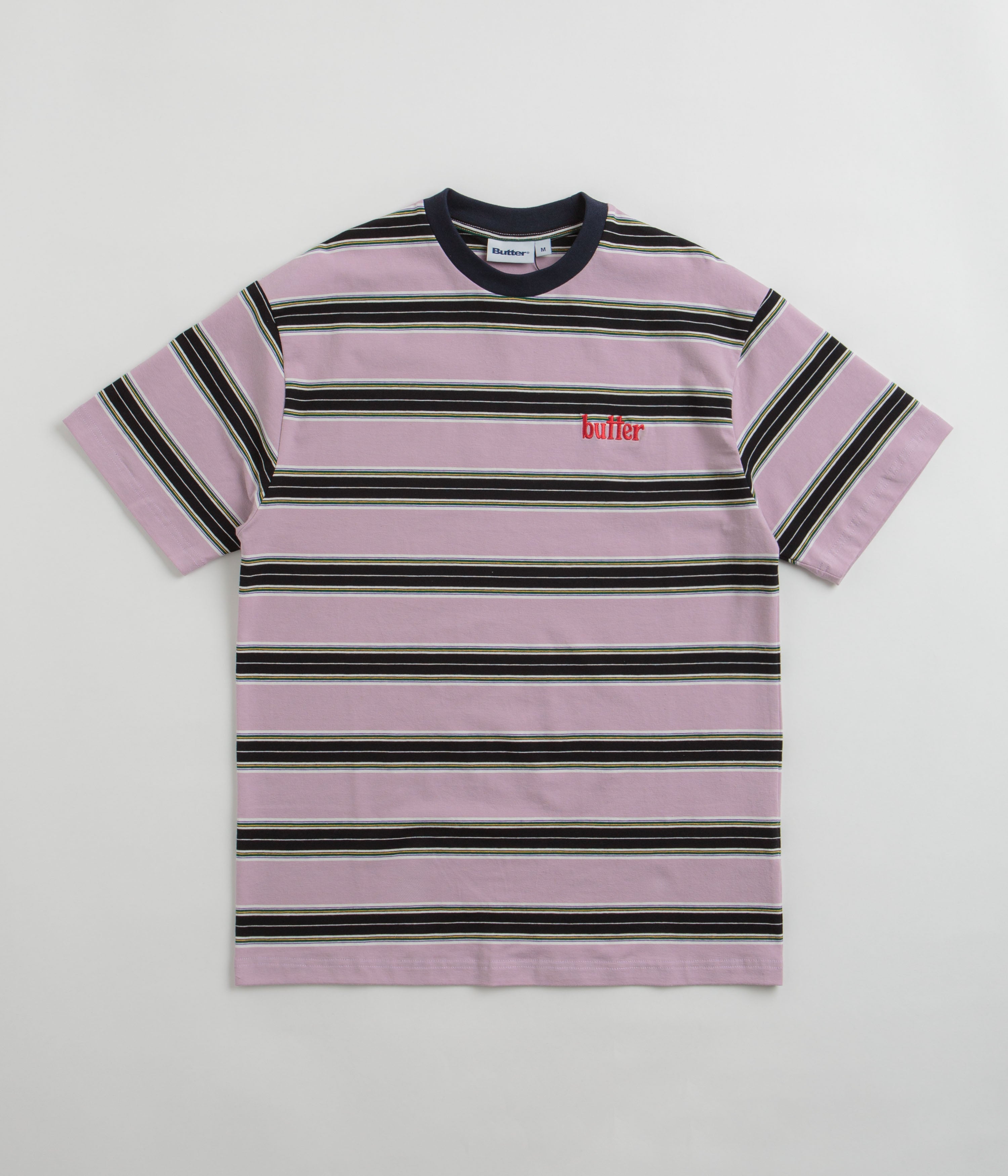 Butter Goods Striped T-Shirt for Men - Black & Berry Color - Casual Wear & Street Style Outfit
