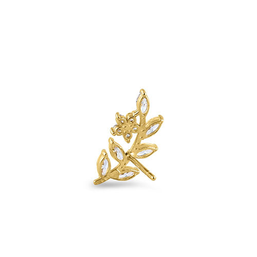 14K Solid Yellow Gold Leaf Stud Earrings with Cubic Zirconia - Elegant & Trendy Jewelry for Women, Perfect for Parties, Weddings & Everyday Wear