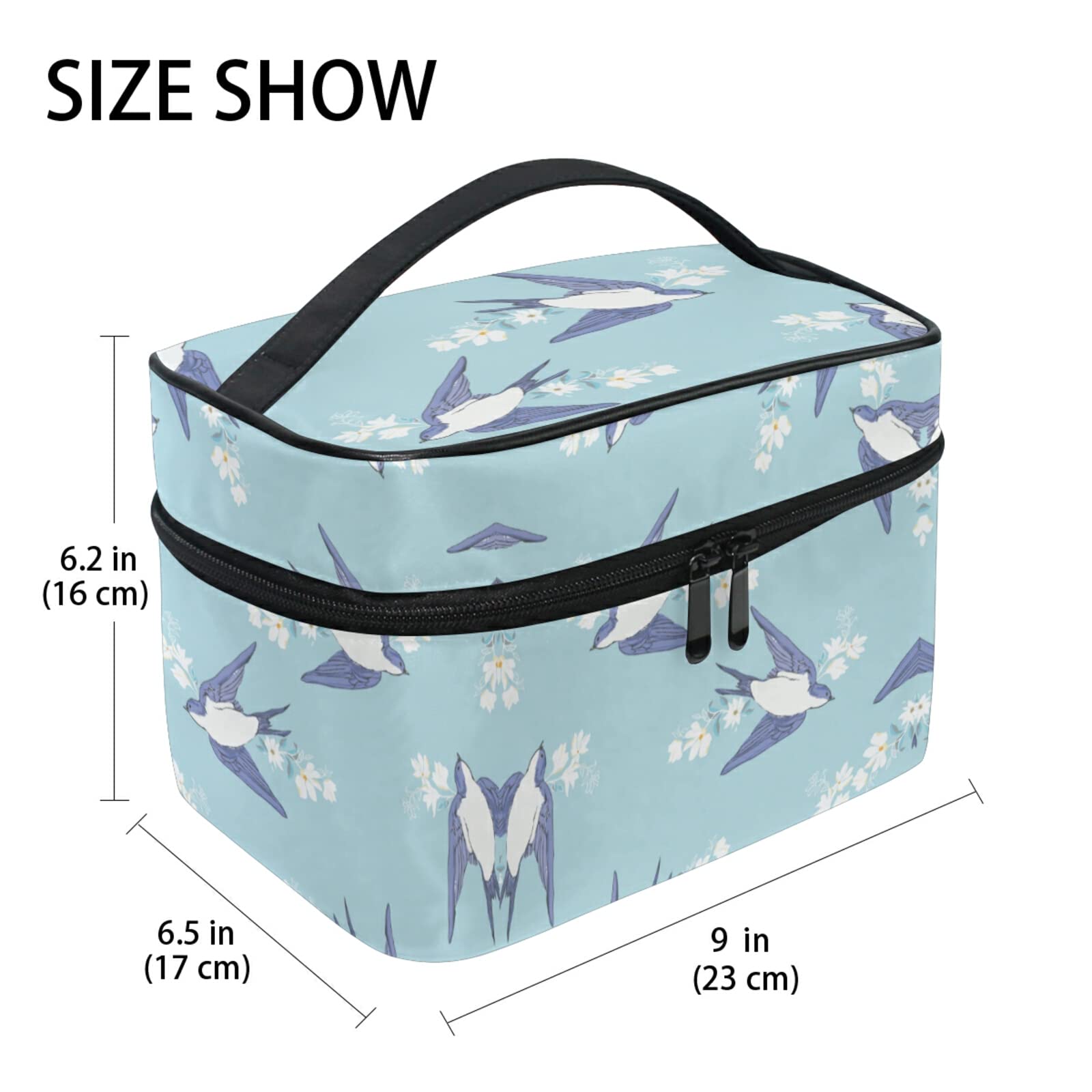 Swallow Flower Blue Bird Cosmetic Bag Organizer - Waterproof Zippered Makeup Pouch & Toiletry Case for Women | Travel, Gym, Daily Essentials Storage