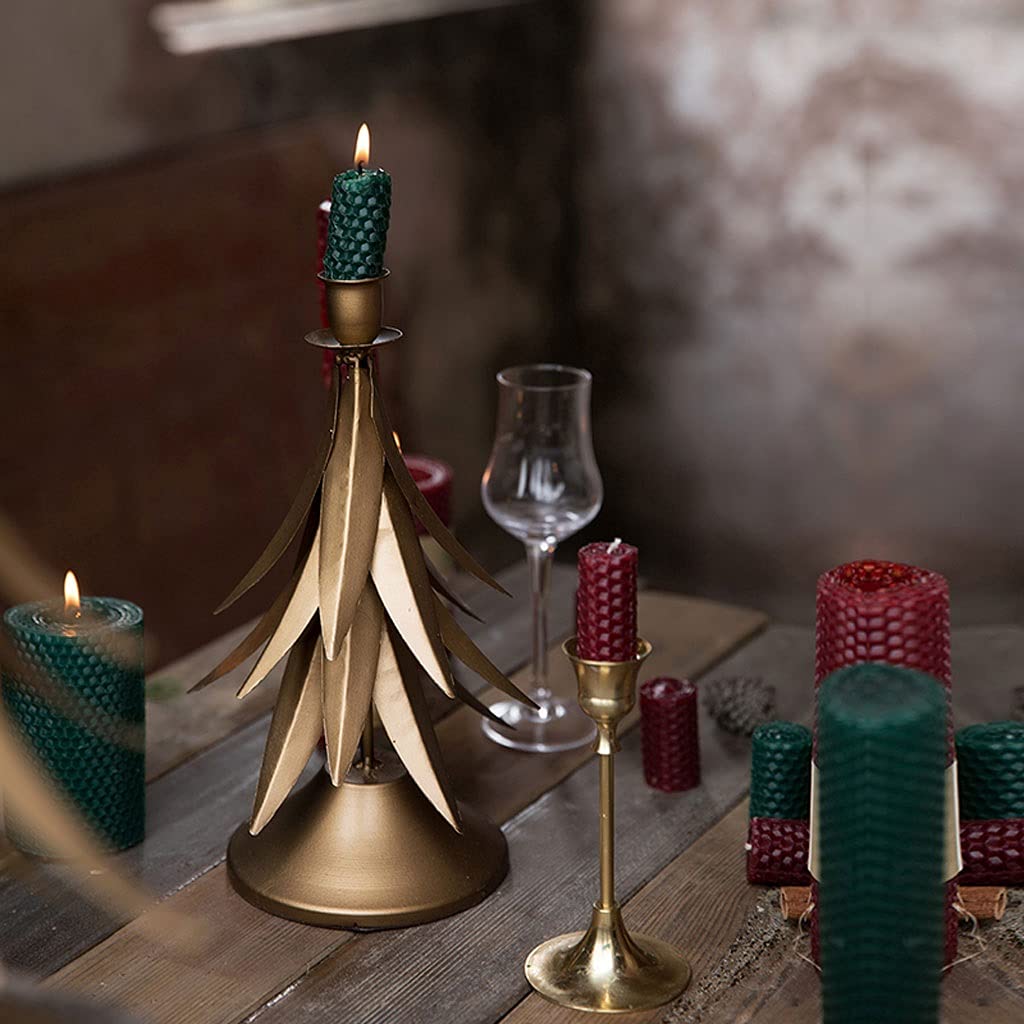 Handmade Wrought Iron Single-Head Candle Holder - Gold Christmas Tree Shape Desktop Decor for Holiday, Wedding & Home Decoration | Perfect for Table Centerpiece, Gift & Festive Ambiance