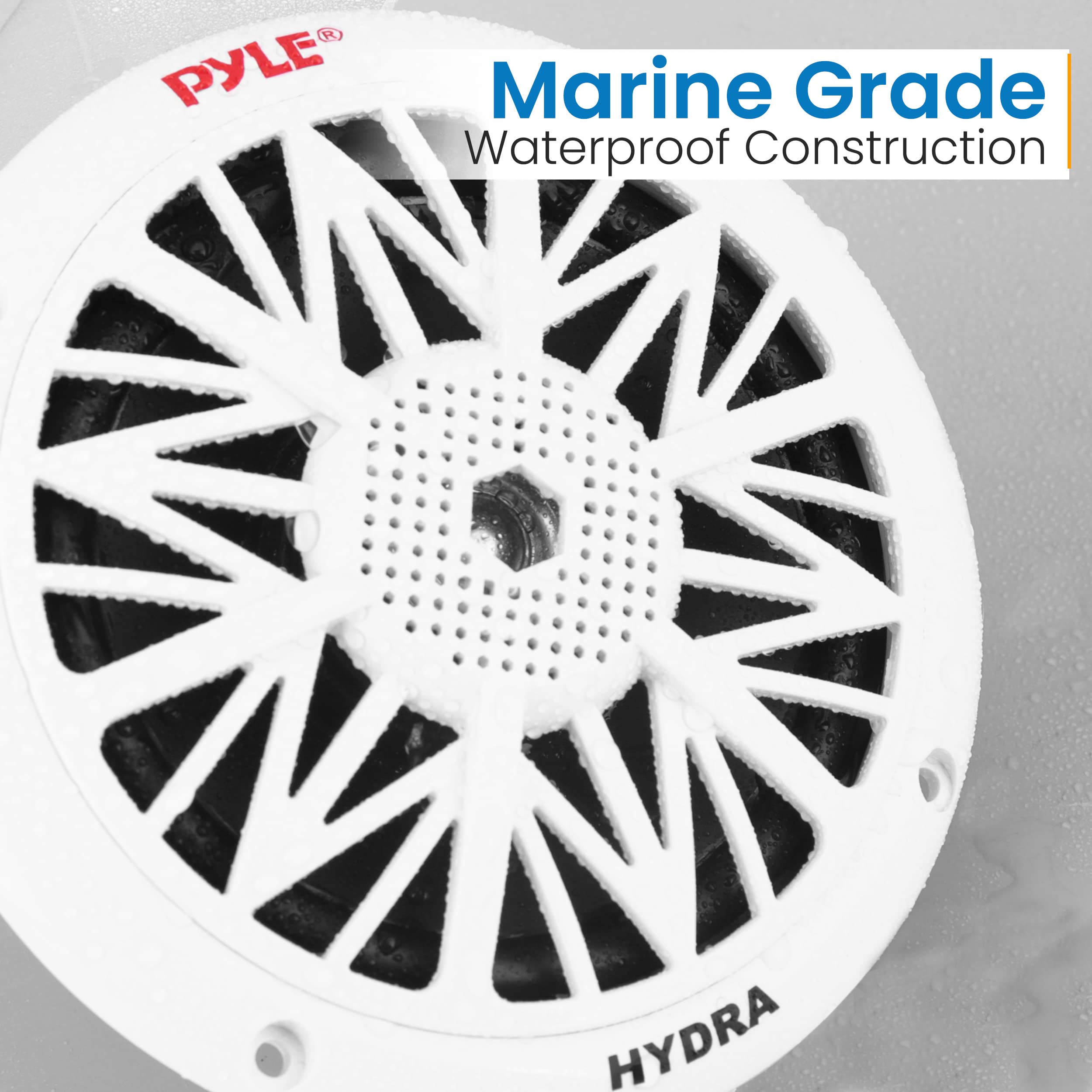 Pyle 5.25 Inch Dual Marine Speakers - 2 Way Waterproof Weatherproof Outdoor Stereo Sound System with 150W Power, Poly Carbon Cone, Cloth Surround, Low Profile Design - Perfect for Boats, Pools, and Patios