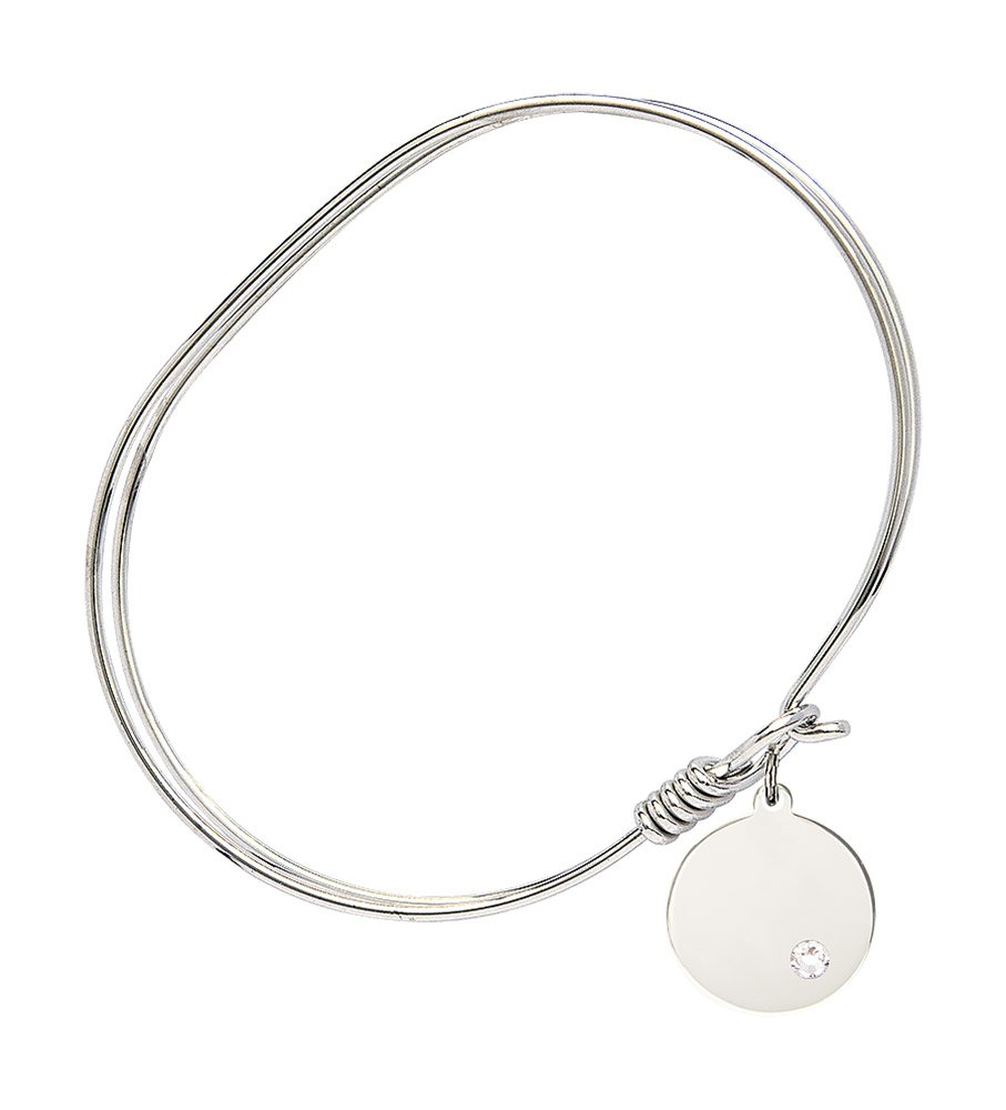 7 Inch Oval Eye Hook Bangle Bracelet with Plain Disc Charm & April Crystal - Elegant Jewelry for Women, Perfect for Parties, Weddings, and Everyday Wear
