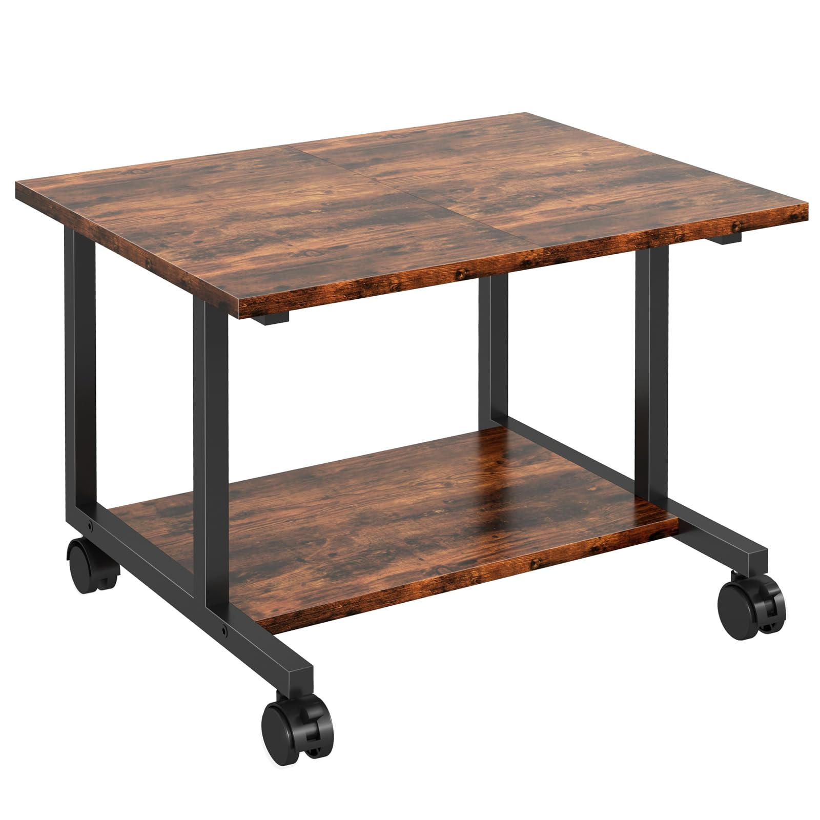Under Desk Printer Stand with Wheels - 20.5 x 15.7 Inches Rolling Printer Cart for Home Office, Small Printer Table with Storage Shelf, Industrial Printer Stand in Rustic Brown - Perfect for Organizing Printers, Scanners & Office Supplies Under Your Desk