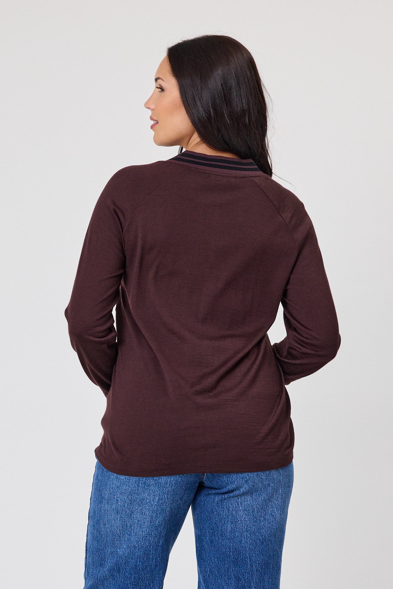 Alpine by Shine On Women's Merino Wool Sports Trim Top in Chocolate - Perfect for Yoga, Running & Outdoor Activities