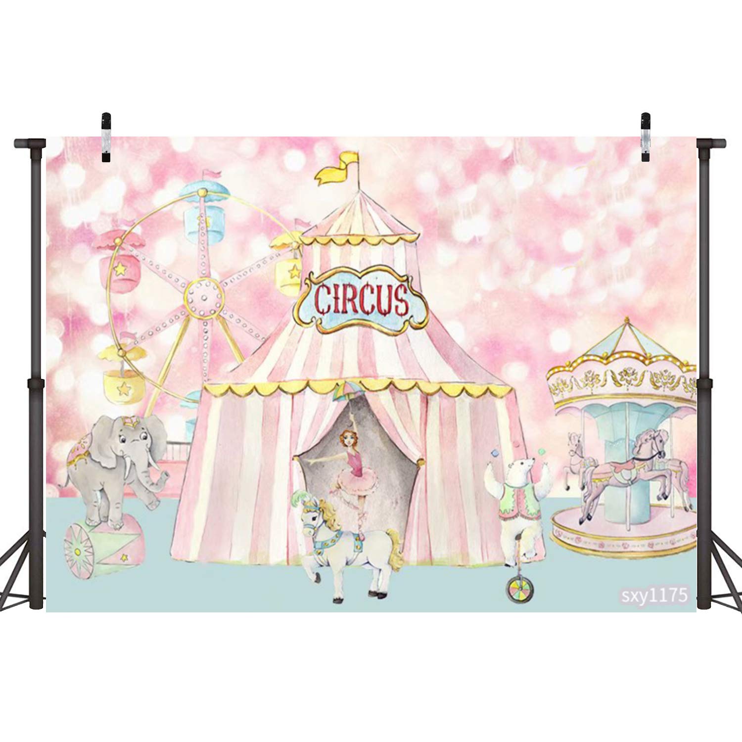Sensfun Pink Bokeh Circus Backdrop - 7x5ft Carnival Carousel Ferris Wheel Tent Photo Booth Background for Girls 1st Birthday Party, Baby Shower, Newborn Celebration, Cake Table Decor & Studio Props | Perfect for Circus-Themed Events, Birthday Photos, and Social Media Backdrops