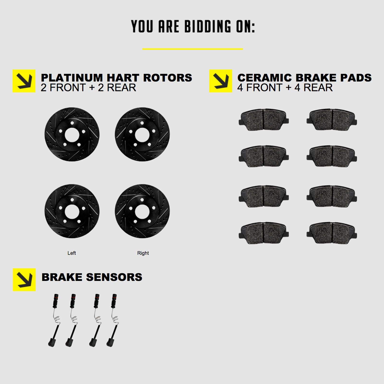 Premium Hart Brakes Front & Rear Brake Pads and Rotors Kit - Ceramic Brake Pads with High-Performance Rotors | BHCC.35074.02 | Perfect for Sedans, SUVs, and Trucks | Smooth & Quiet Braking for Daily Commute & Highway Driving