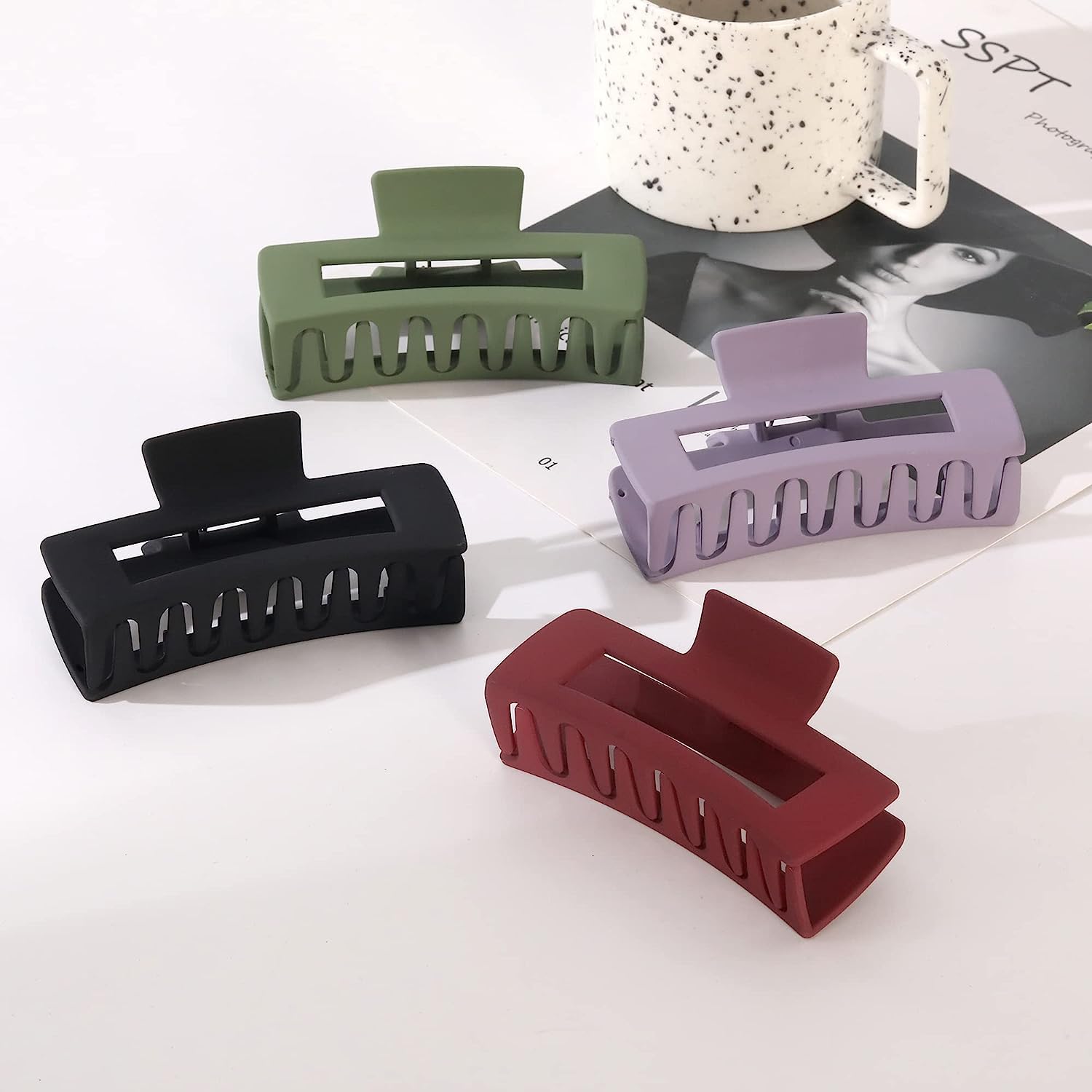 4 Pcs Women's Large Rectangular Hair Clips - High Elastic Anti-Slip Claw Clips for Thin & Thick Hair | Fashion Hair Accessories for Work, Party & Daily Styling