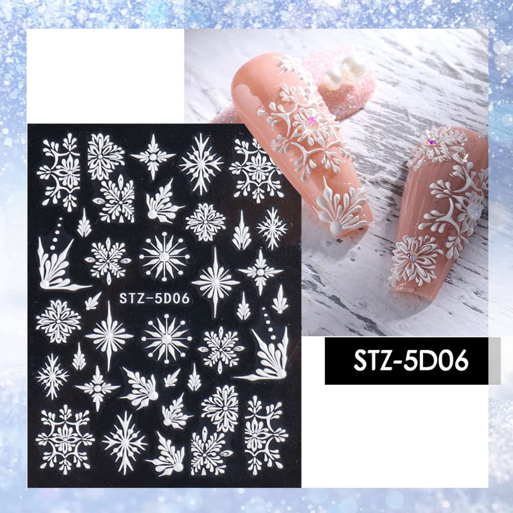 5D Christmas Nail Stickers - 3D Embossed Snowflake & Snowman Design Nail Art Decals for DIY Manicure - Perfect for Holiday Parties, Festive Nail Decorations & Christmas Gift Ideas