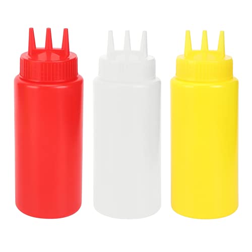 3-Pack Salad Dressing Squeeze Bottles with 3-Hole Dispenser - Leakproof Condiment Containers for Ketchup, Mustard & Sauces - Perfect for Restaurants, Kitchens & Home BBQ Parties