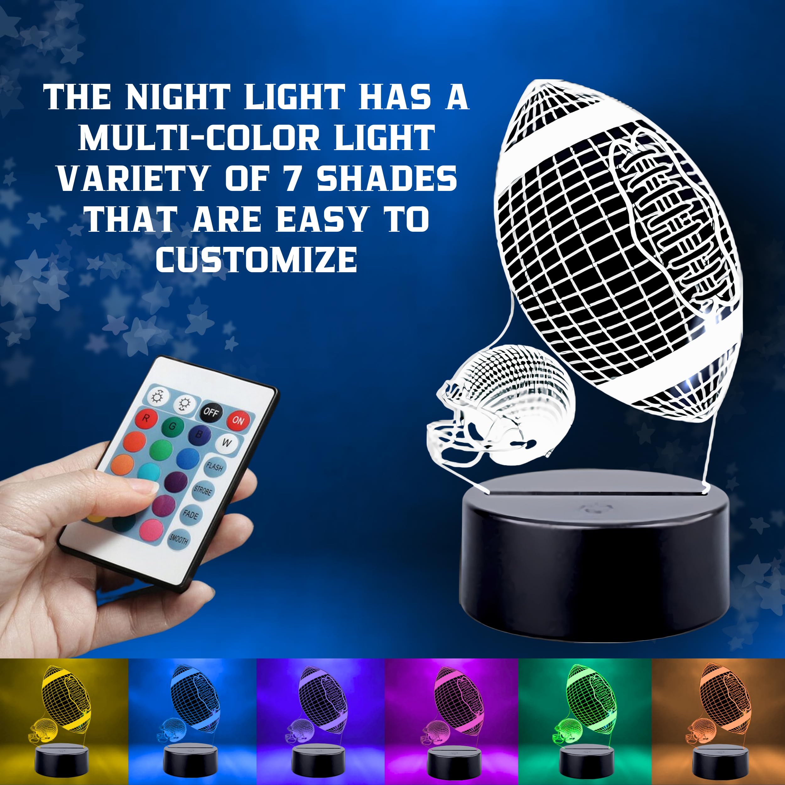 Killer's Instinct Outdoors Football Night Light - 3D Illusion LED Soccer Lamp for Boys Bedroom Decor | Perfect for Kids Room, Game Room & Sports Themed Nursery
