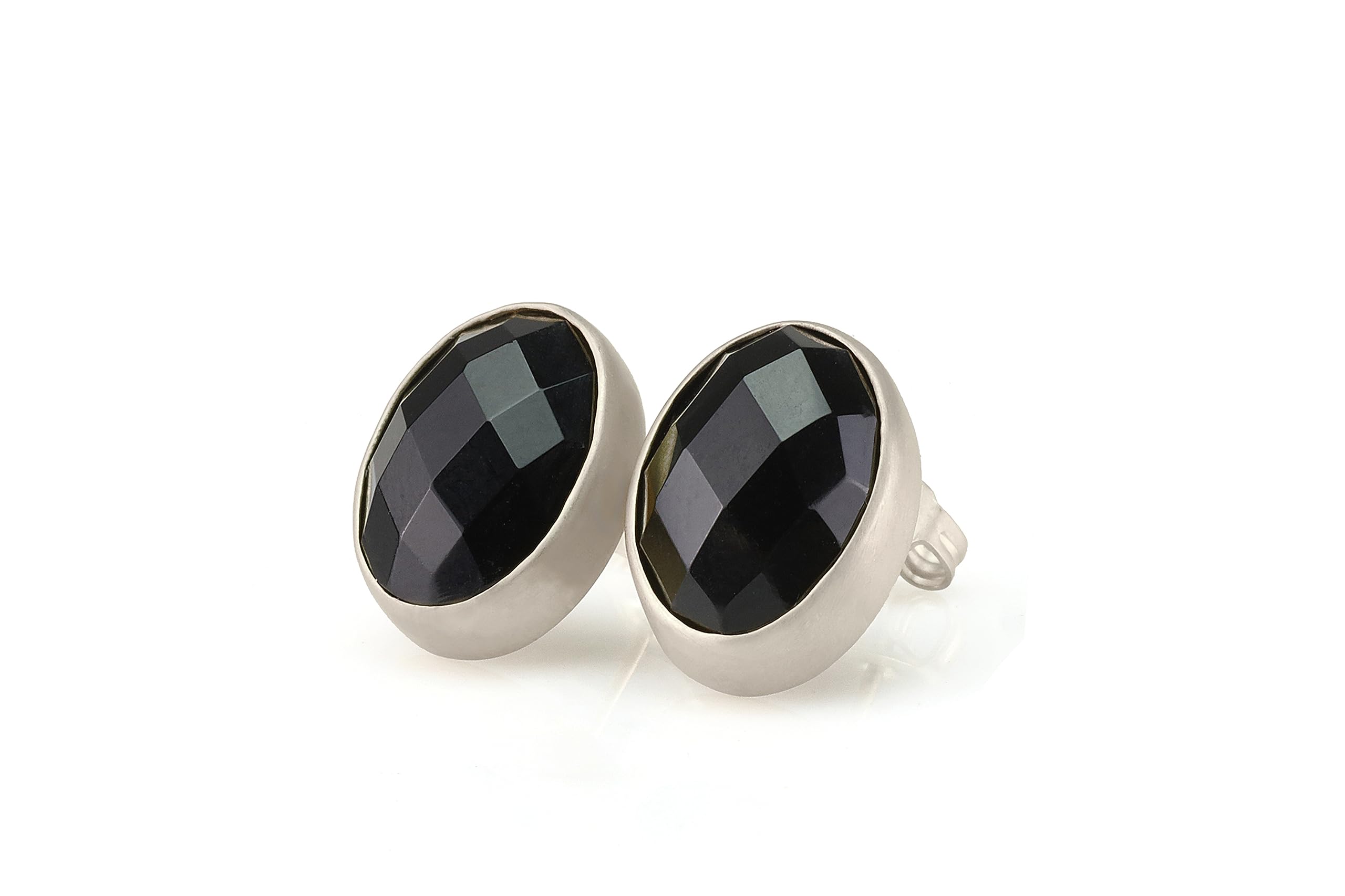 Black Onyx Stud Earrings in 18k Gold Vermeil - Minimalist Oval Gemstone Jewelry with Gold Bezel Setting - Perfect for Everyday Wear, Office & Special Occasions
