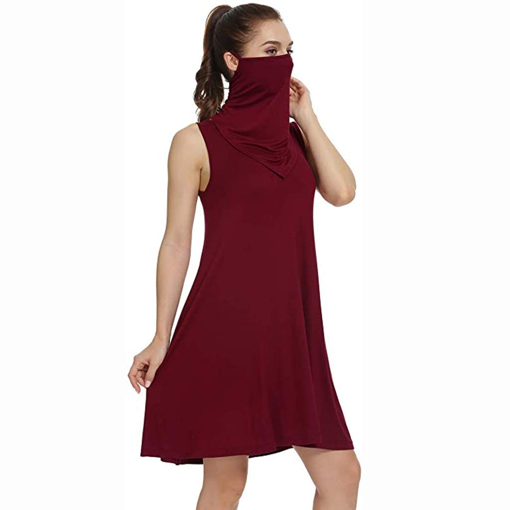 Tantisy Women's Sleeveless Summer Swing Dress with Bandana - Flowy Casual Sundress for Beach, Vacation & Outdoor Activities