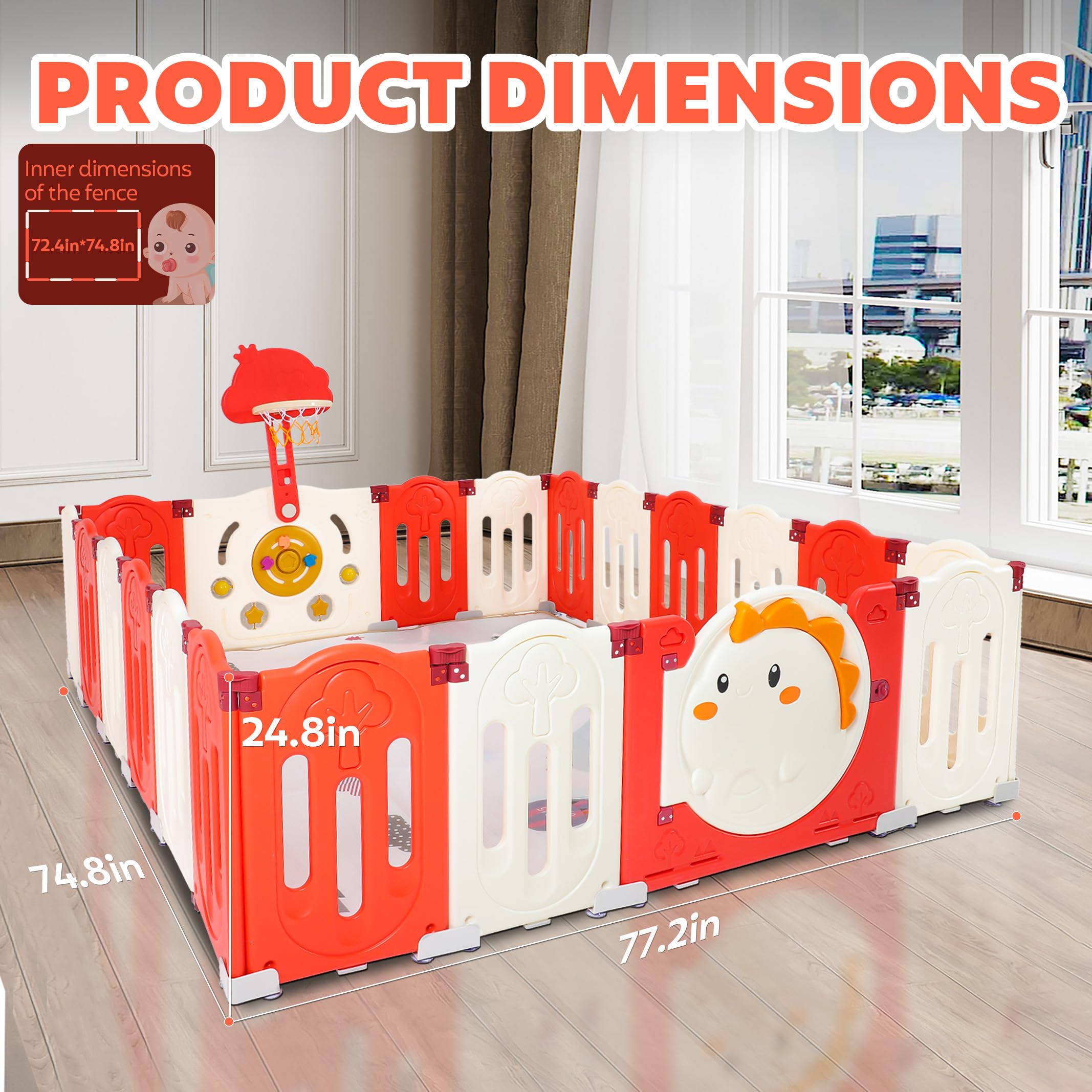 FAHKNS Foldable Baby Playpen - 18 Panel Adjustable Play Yard with Mat & Secure Door Lock for Indoor & Outdoor Use | Safe Play Area for Toddlers & Infants