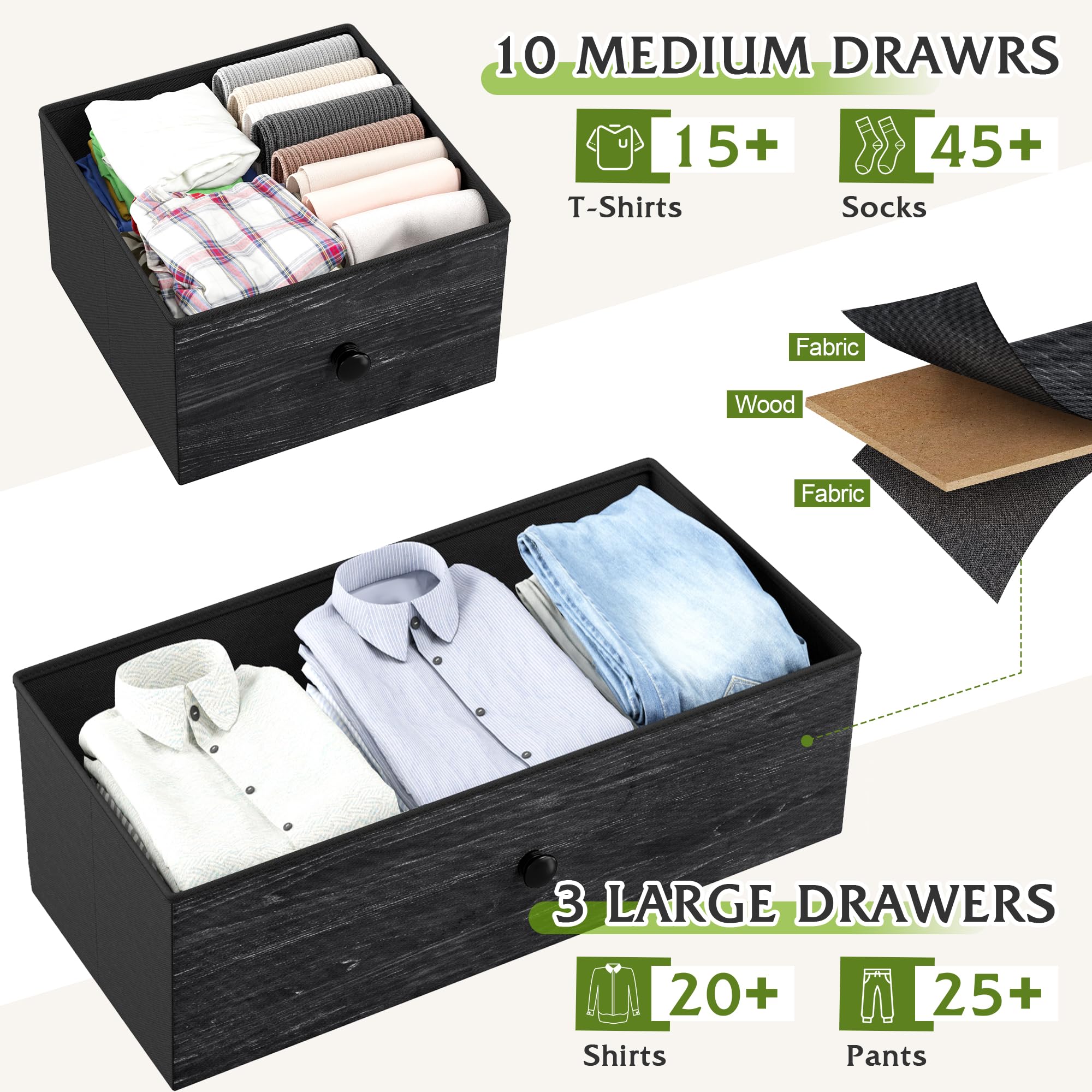 13-Drawer Black Dresser for Bedroom & Closet - 55