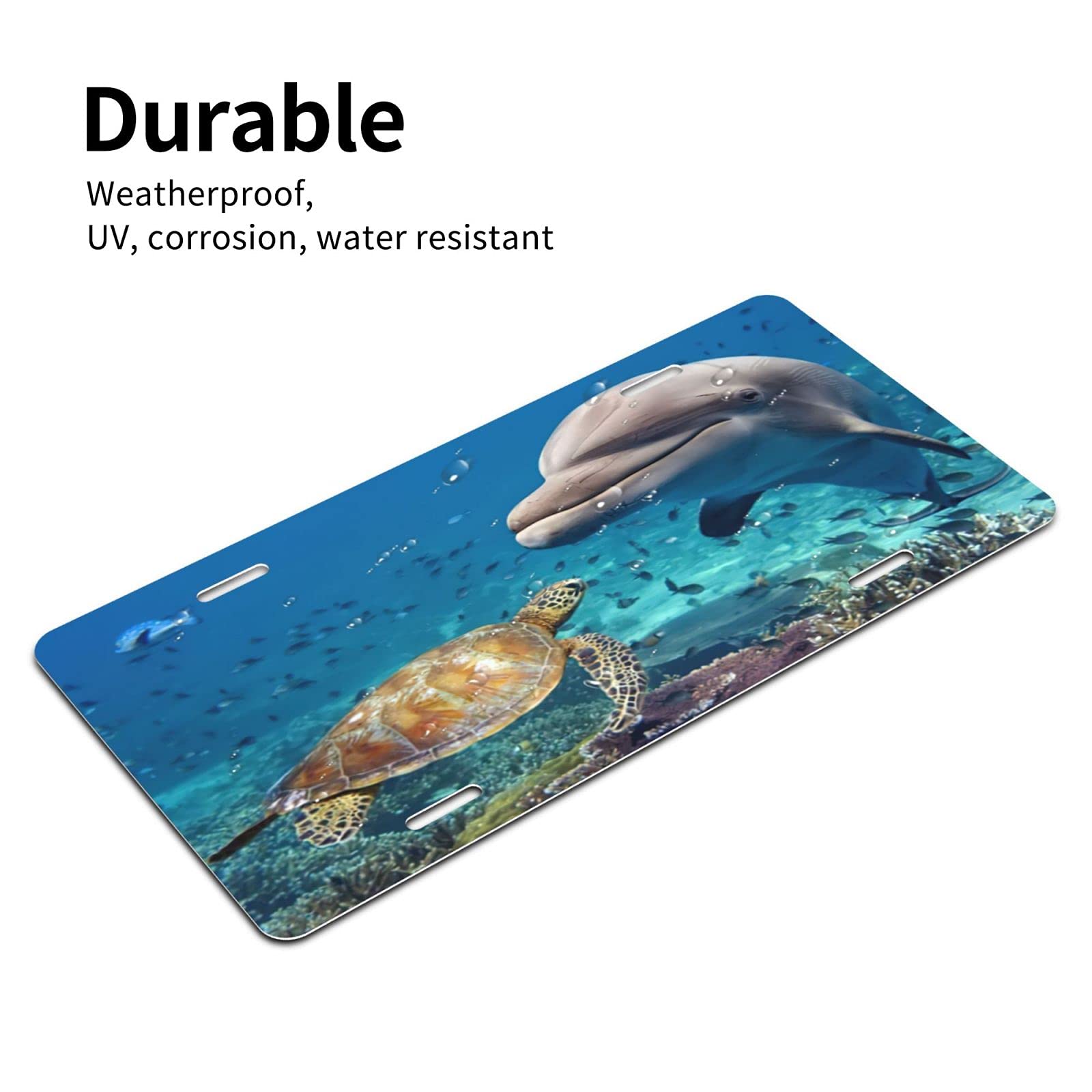 Sea Turtle & Beluga Whale Metal License Plate Cover - 6x12 Inch Aluminum Vanity Car Tag for Men & Women - Perfect for Beach Lovers, Marine Life Enthusiasts & Coastal Road Trips