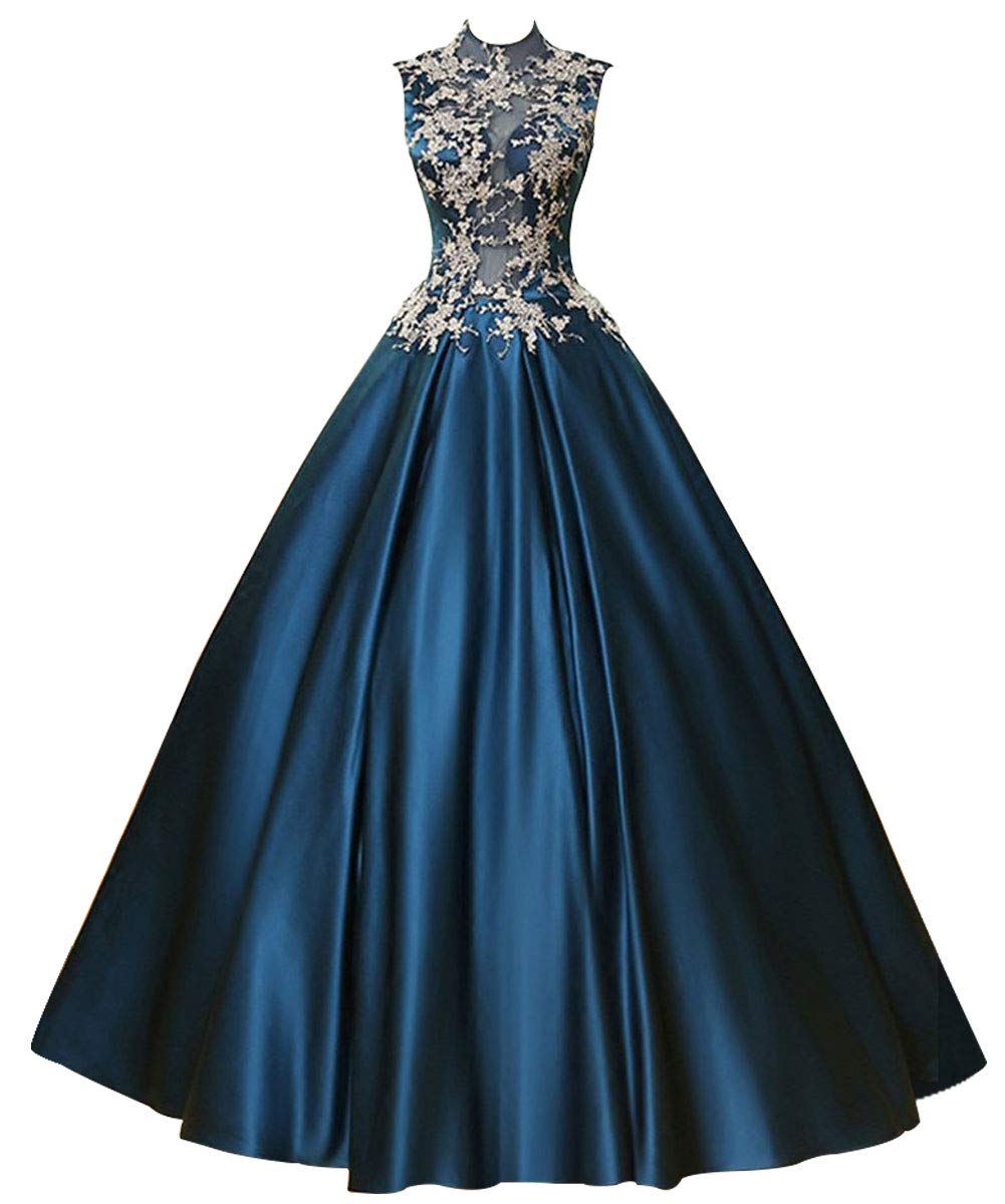 Elegant Long Prom Dresses for Quinceañera - Princess Evening Gowns Halter Sleeveless Satin Formal Gowns - Perfect for Homecoming, Ball, Wedding & Special Occasions