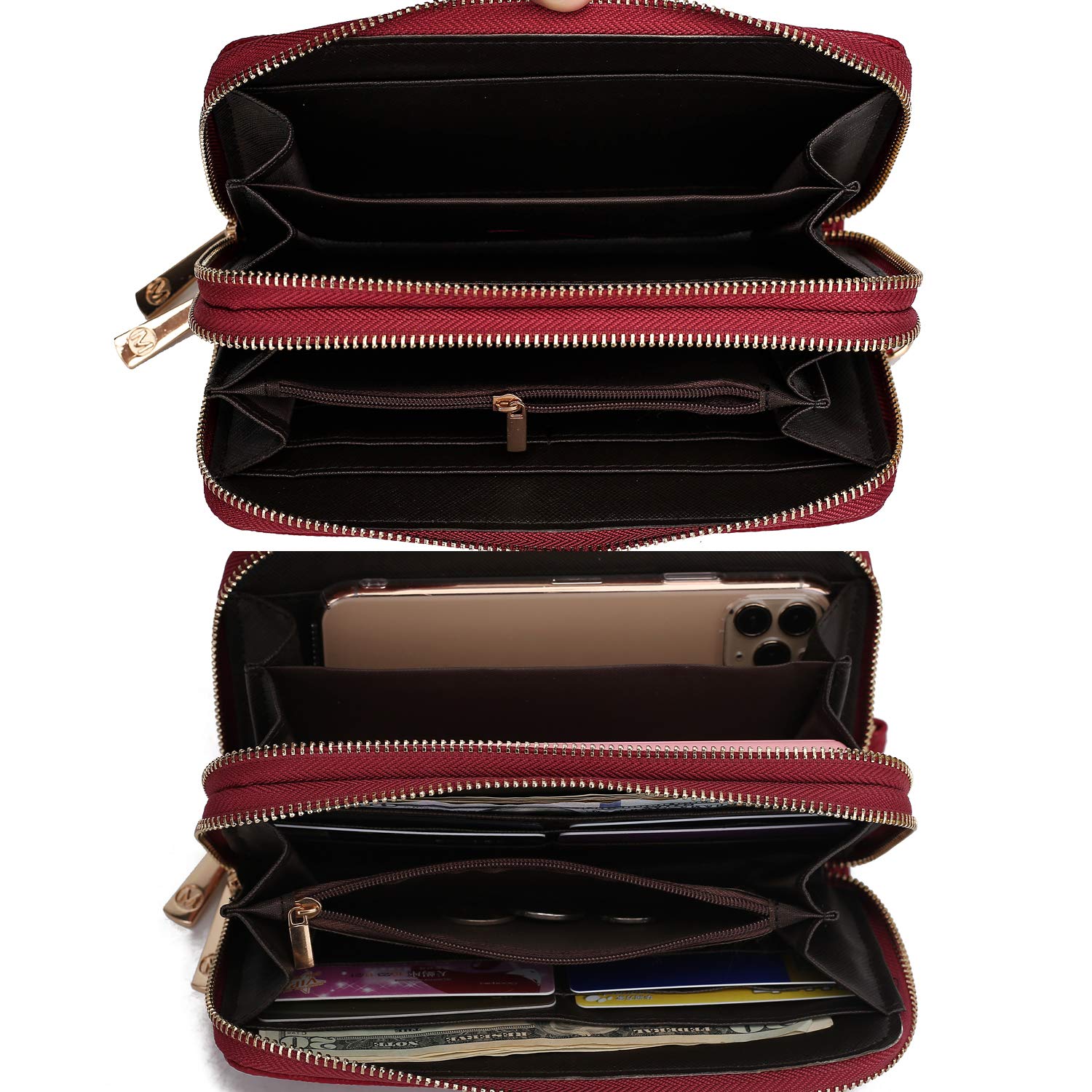 MKF Collection Vegan Leather Wristlet Wallet for Women - Small RFID Blocking Zippered Credit Card Holder with Coin Pocket - Perfect as Crossbody Purse, Handbag & Travel Wallet for Everyday Use | By Mia K