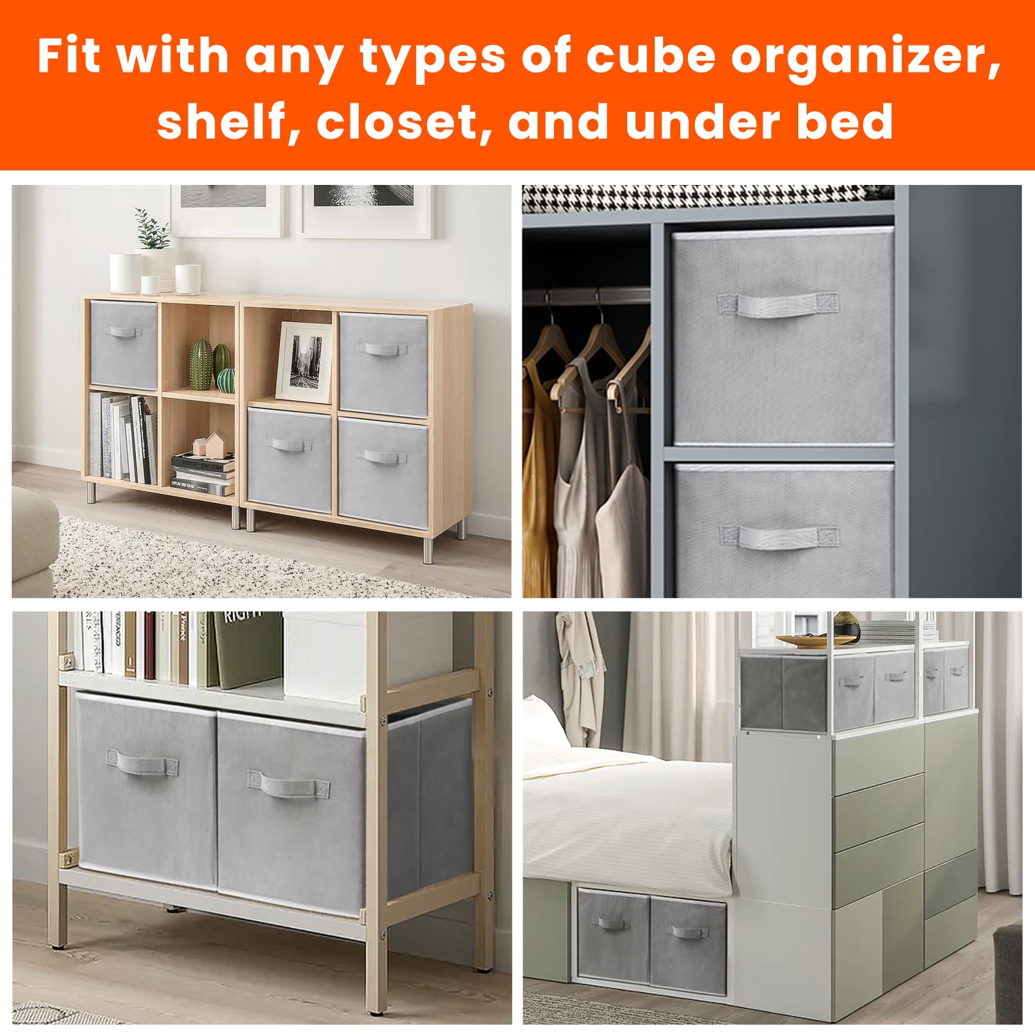 8-Pack 11-Inch Fabric Storage Cubes & 6-Pack Drawer Organizers for Bras, Socks & Underwear - Closet & Dresser Organization Solutions for Bedroom, Dorm, and Office Storage Needs