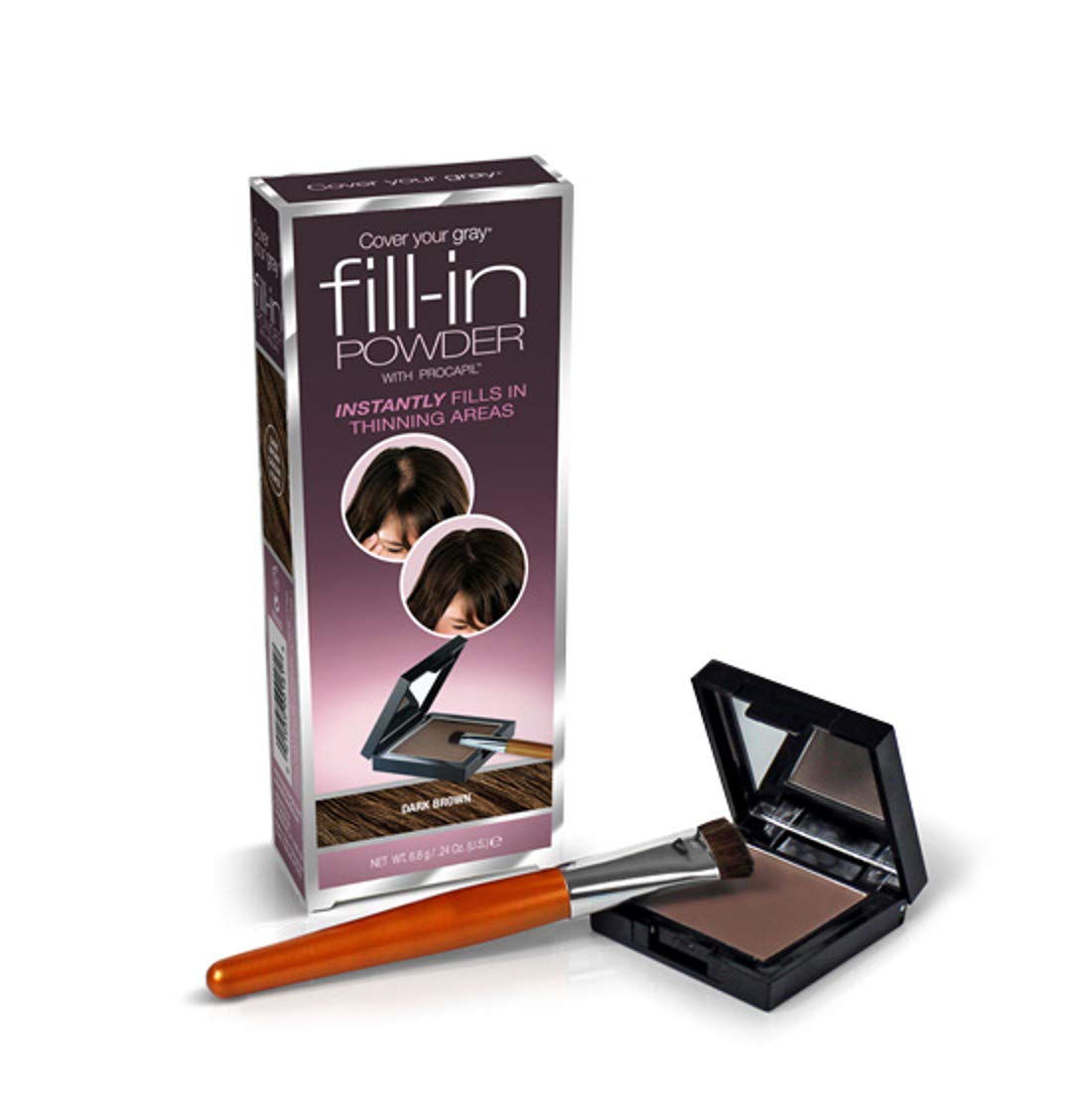Dark Brown Cover Your Gray Fill In Powder - Quick & Easy Root Touch Up for Natural-Looking Hair - Perfect for Home Use, Travel & Everyday Styling