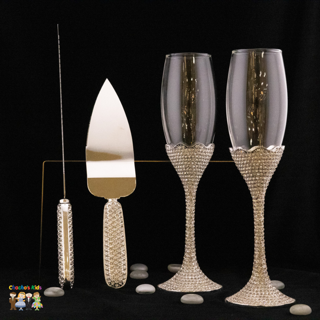 Elegant Silver Wedding Champagne Flutes & Serving Set - 118 Piece for Bridal Showers, Receptions & Anniversary Celebrations - Perfect for Toasting & Special Occasions