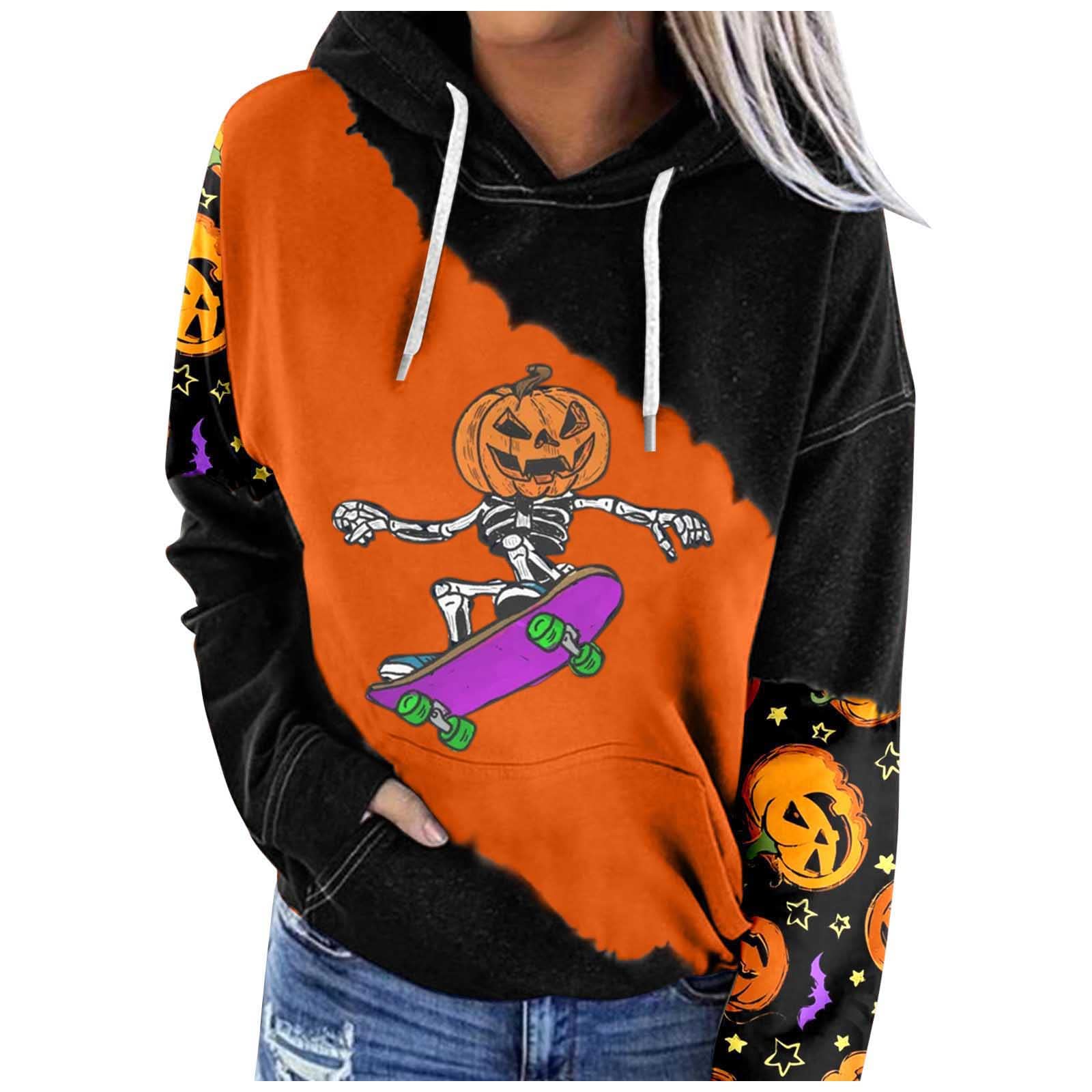 Halloween Sweatshirt for Women - Fashion Oversized Skeleton Crewneck Hoodie | Cozy Fitness Sweater | Perfect for Halloween Parties, Casual Wear & Gym Workouts