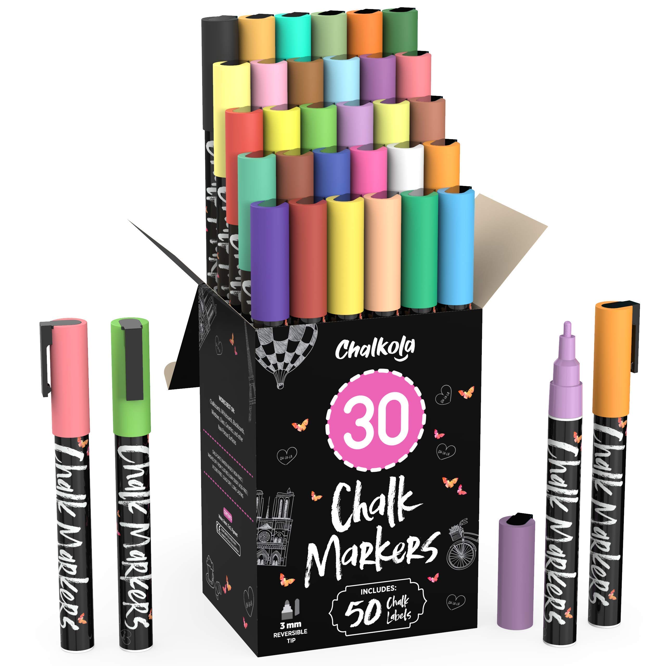 Chalk Artist Bundle - 70 Vibrant Chalk Markers Set (30 Neon & Pastel + 40 Neon, Classic & Metallic) for DIY Signs, Menu Boards, and Creative Art Projects