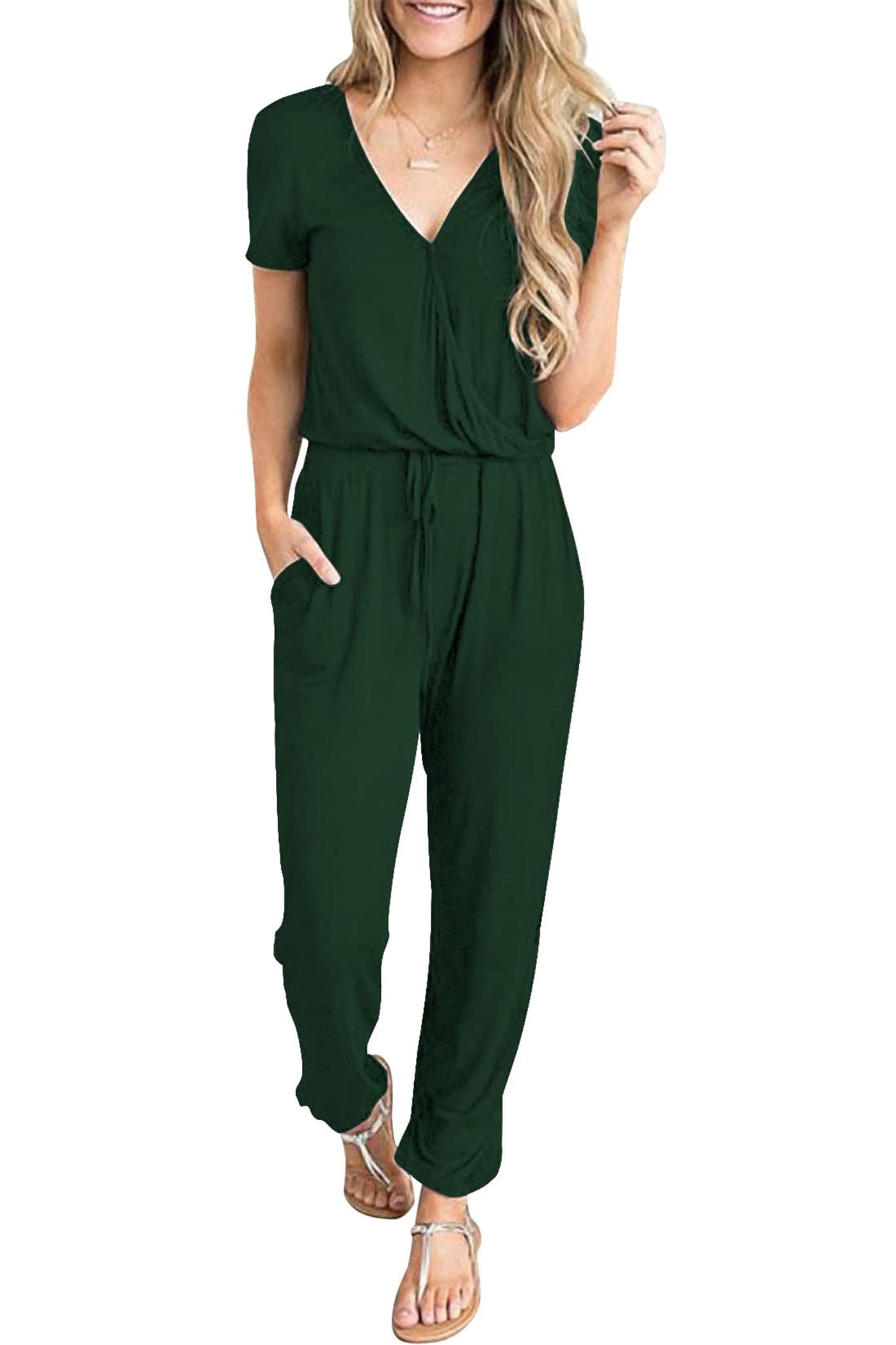 PRETTYGARDEN Women's Jumpsuits 2025 - Summer Casual Short Sleeve Romper Dress for Travel, Vacation & Airport Outfits | Perfect for Beach Trips, Weekend Getaways & Summer Adventures
