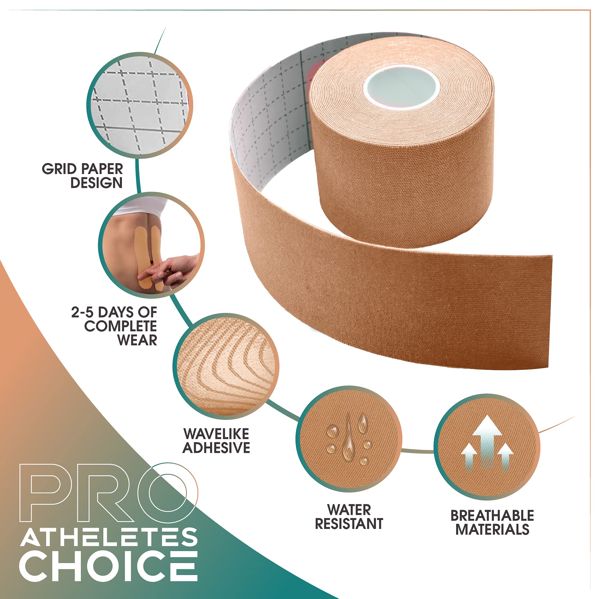 **Kinesiology Tape for Sensitive Skin - 16ft Uncut Roll | Latex-Free Athletic Sports Tape for Injuries, Knees, Joints & Muscles | Waterproof Kinesio Tape for Pain Relief & Recovery - Perfect for Workouts, Physical Therapy & Post-Surgery Support**
