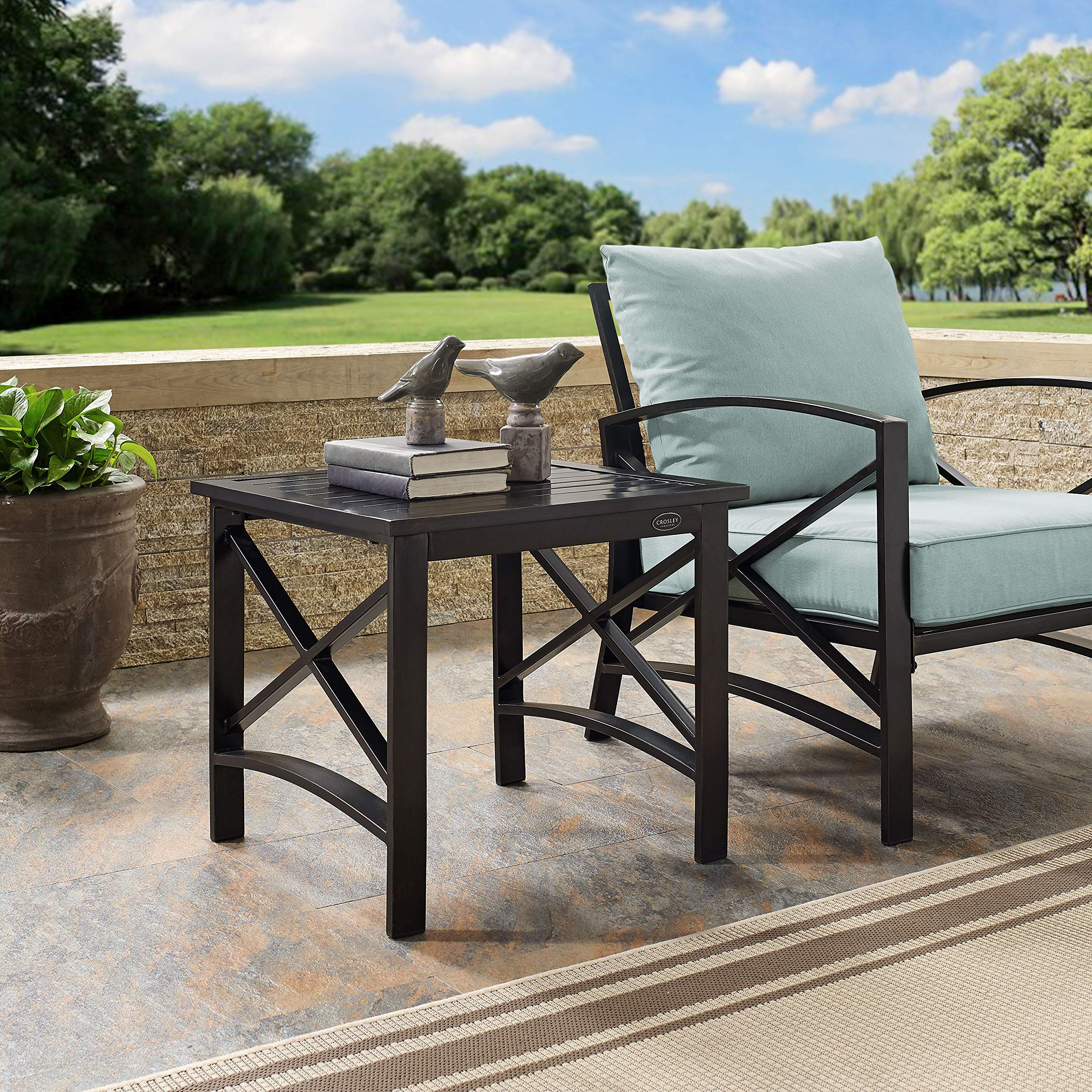 Crosley Kaplan Weather-Resistant Metal Outdoor Side Table - Oiled Bronze Finish - Perfect for Patio, Deck, Porch & Garden Furniture