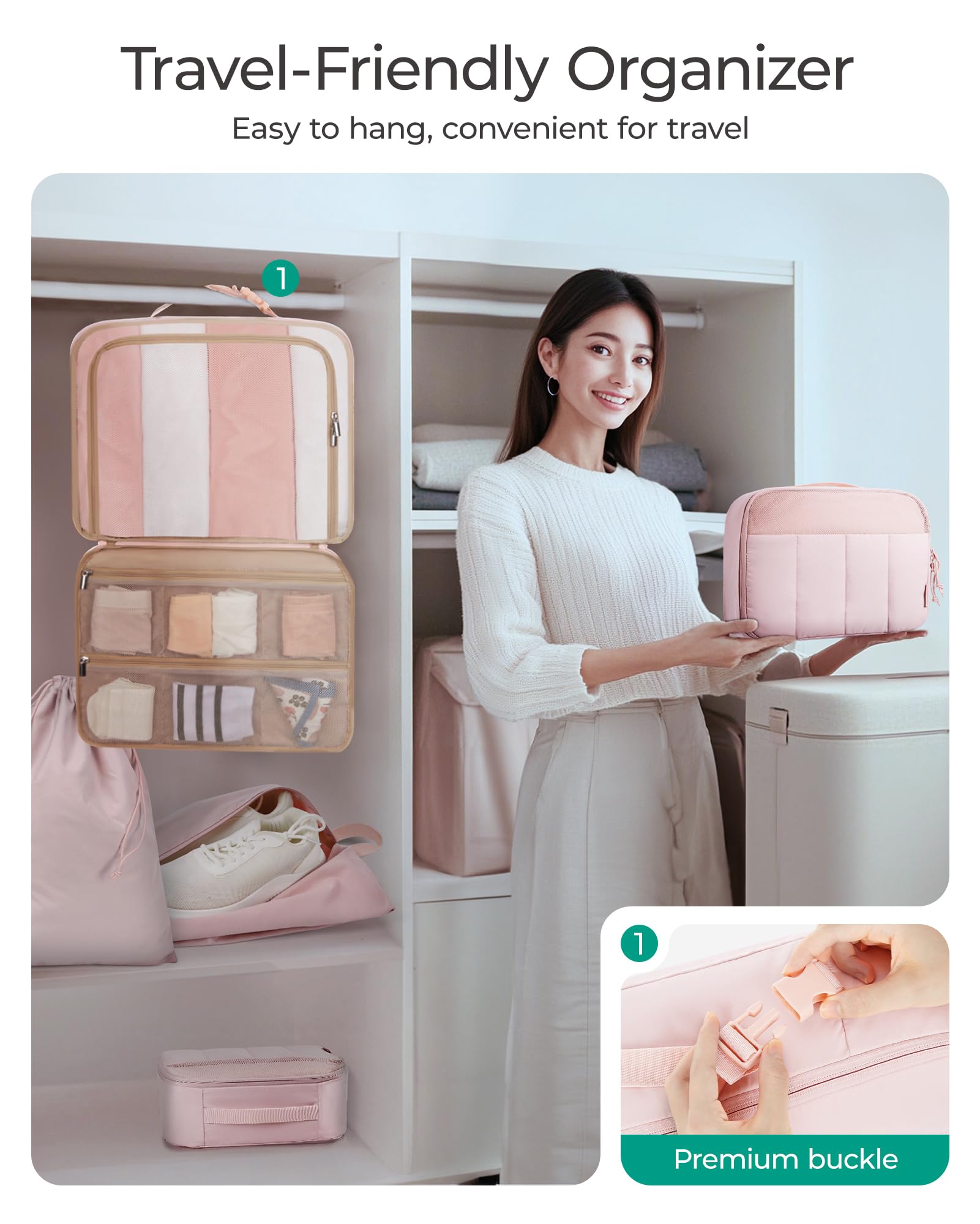 BAGSMART Hanging Packing Cubes for Travel - Large Capacity Luggage Organizers with Quilted Design - Perfect for Women's Suitcases & Travel Essentials | Ideal for Business Trips, Vacations & Weekend Getaways