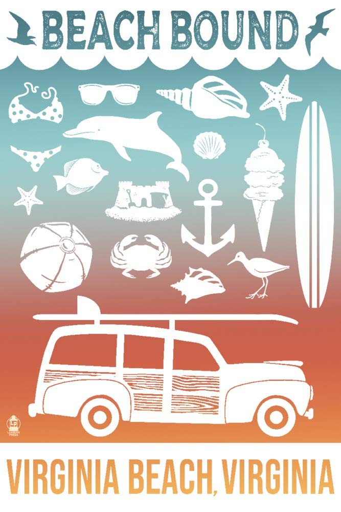 Virginia Beach Travel Poster - 24x36 Giclee Gallery Print, Coastal Wall Decor for Home & Office | Beach Icons Artwork, Perfect for Living Room, Bedroom or Vacation Rental