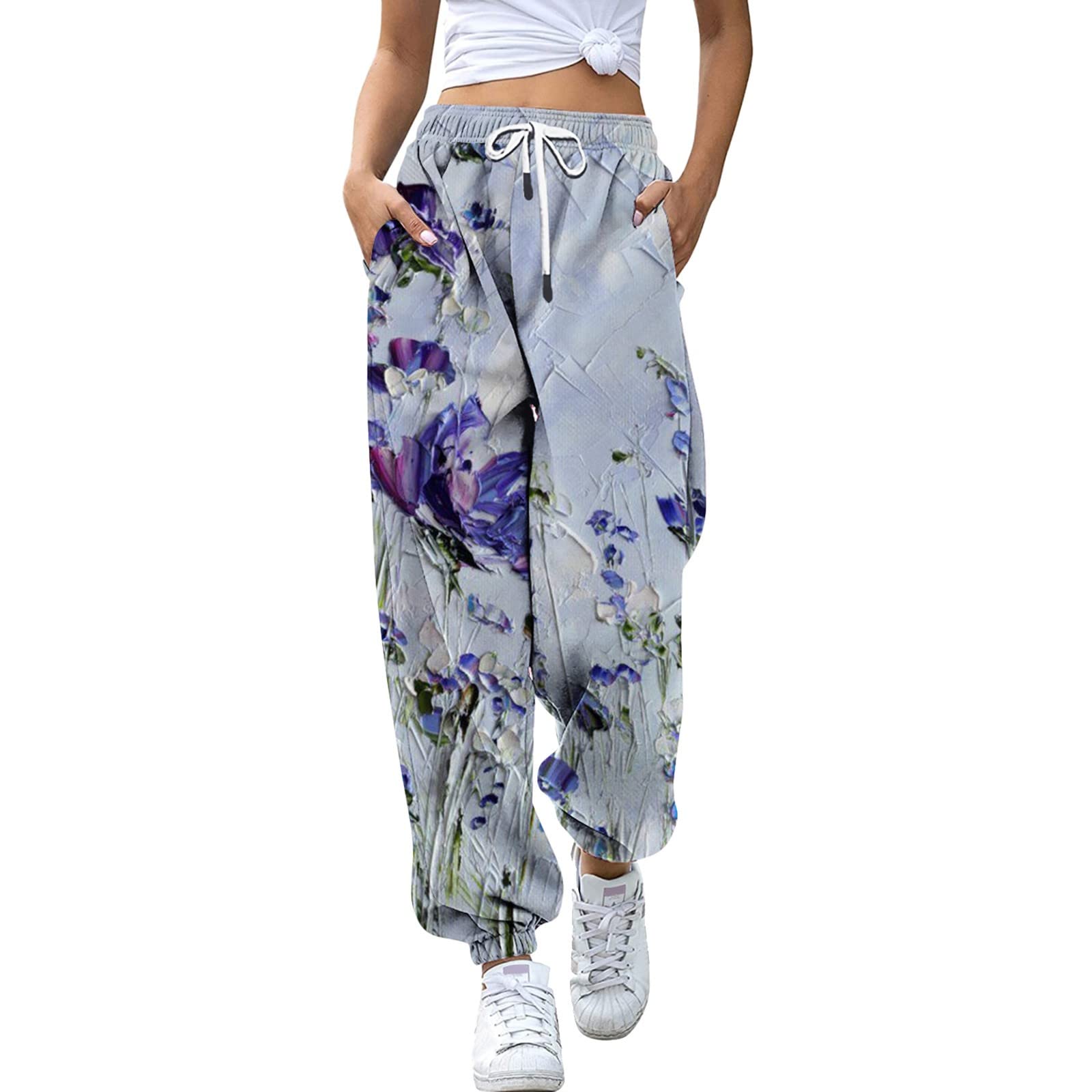 Women's High Waist Floral Print Jogger Pants with Pockets - Comfortable Workout & Gym Sweatpants for Women - Perfect for Yoga, Running, and Casual Wear