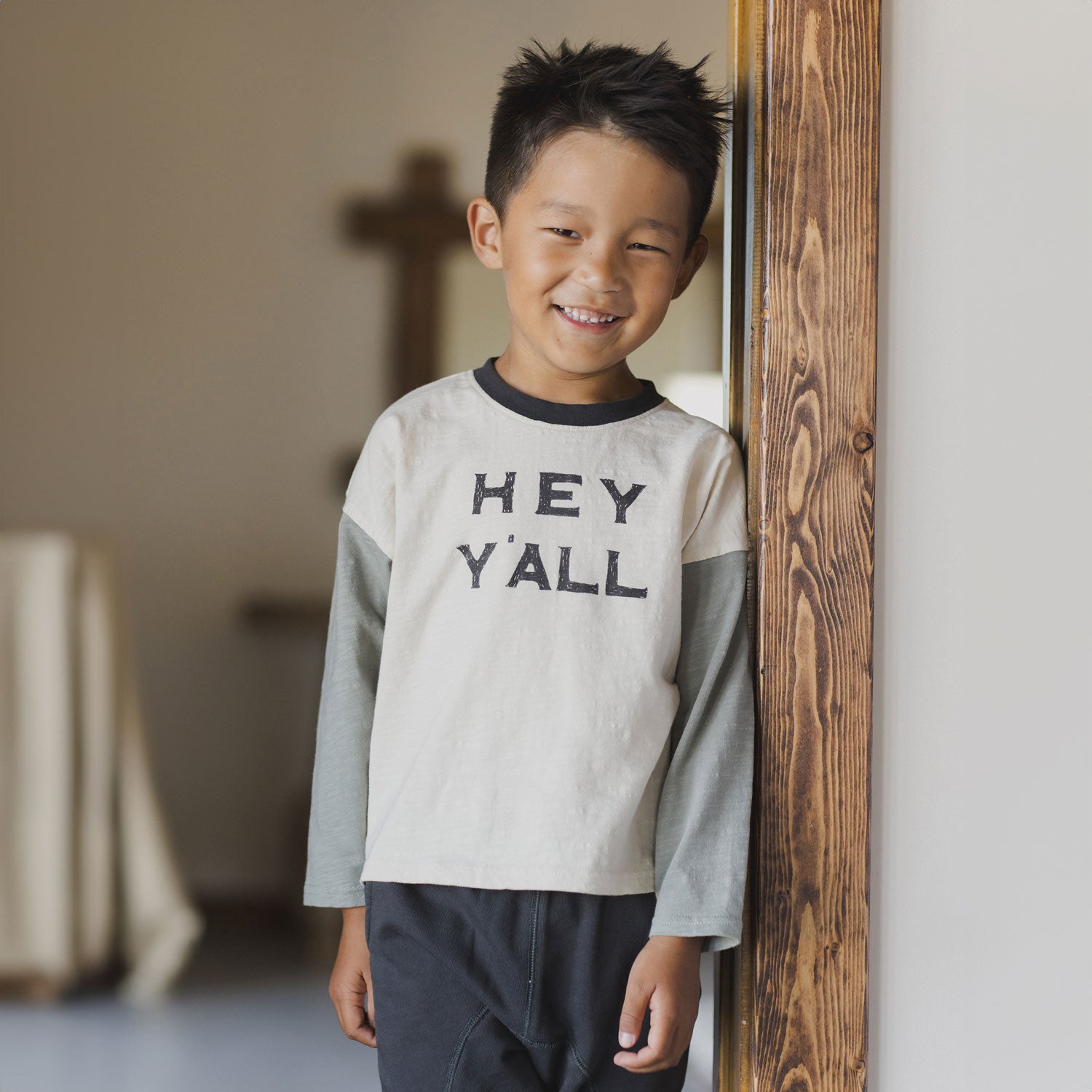 Camden Long Sleeve Tee - Soft Cotton Comfort Shirt with 'Hey Y'all' Print in Natural Color | Perfect for Casual Wear, Outdoors & Everyday Fashion