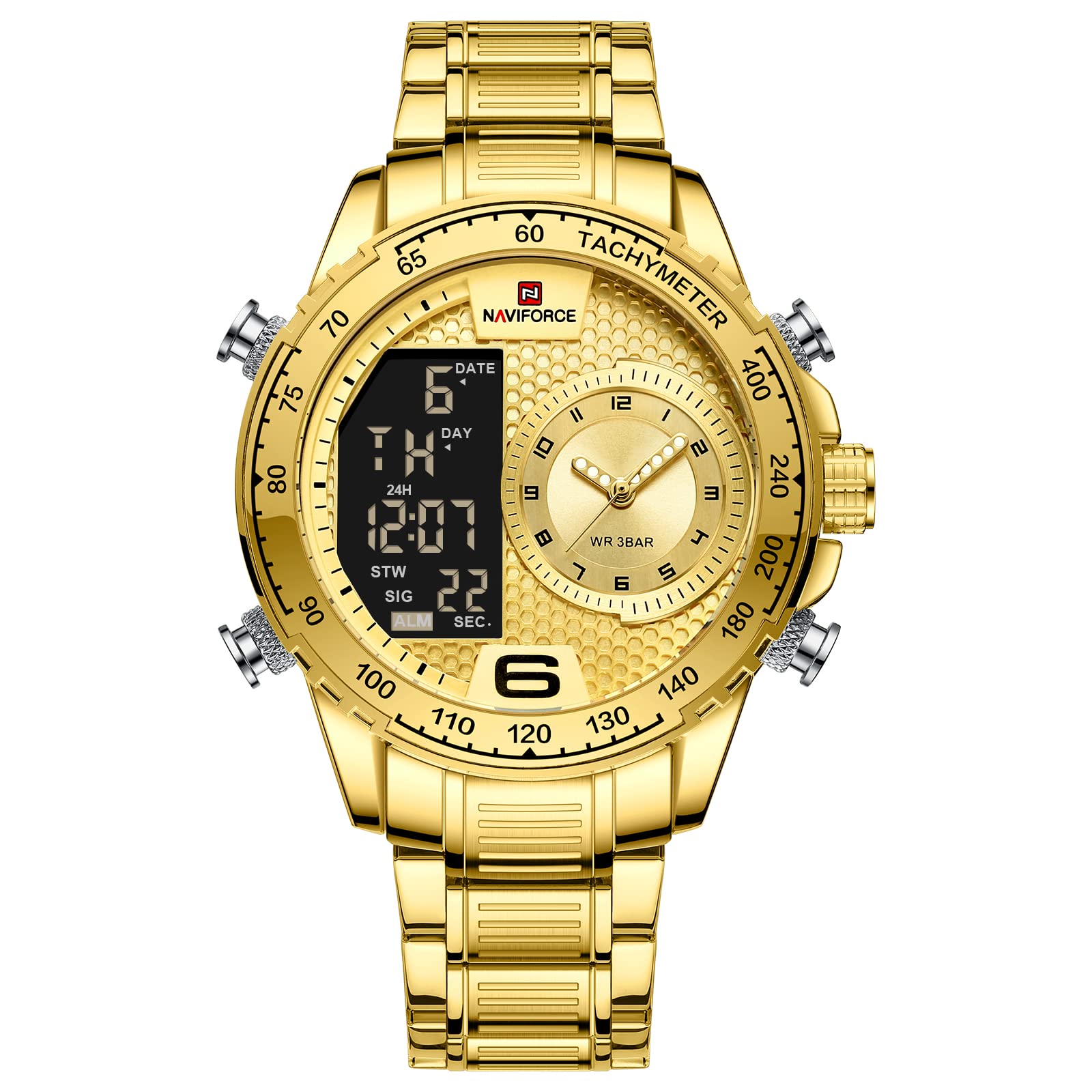 NAVIFORCE Men's Digital Quartz Watch - Dual Display, Multifunctional Stainless Steel Wristwatch for Business & Casual Wear | Perfect for Office, Outdoor Activities & Daily Use
